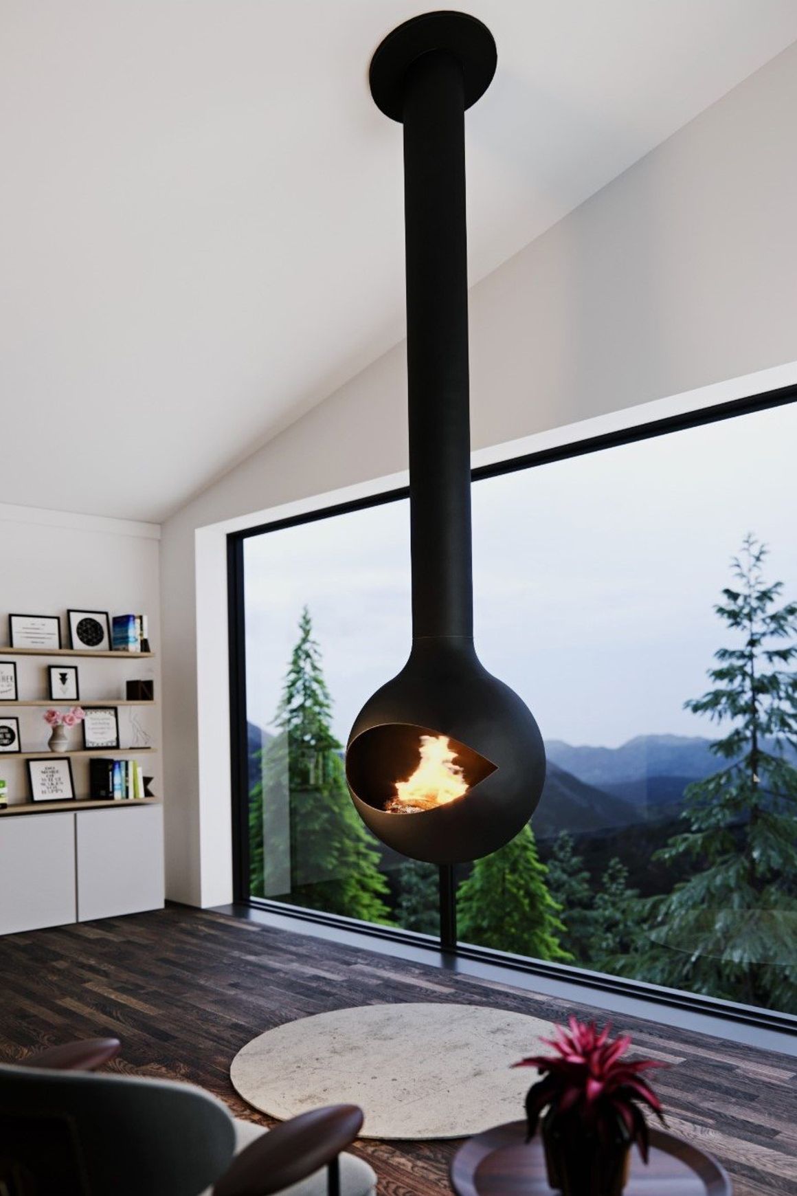 Zen Suspended Occio Wood Fireplace