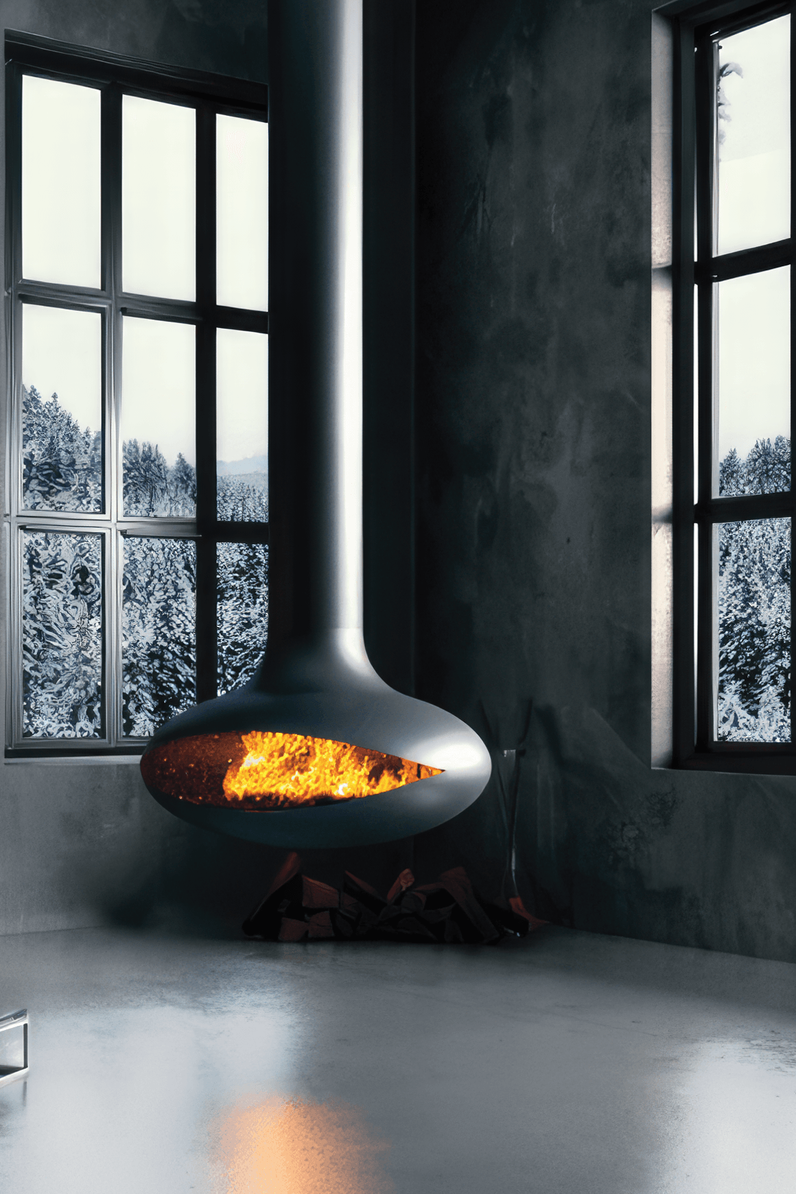 Zen Suspended Elegante Wood Fireplace