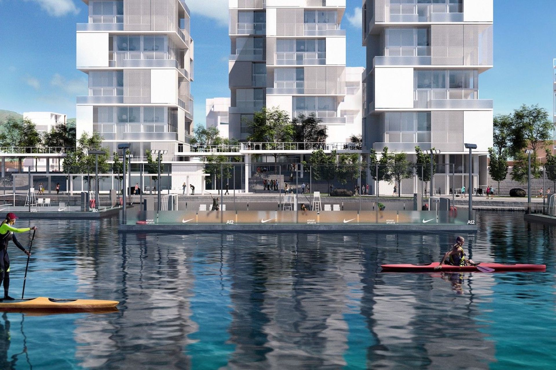 View from river to West Side Apartments