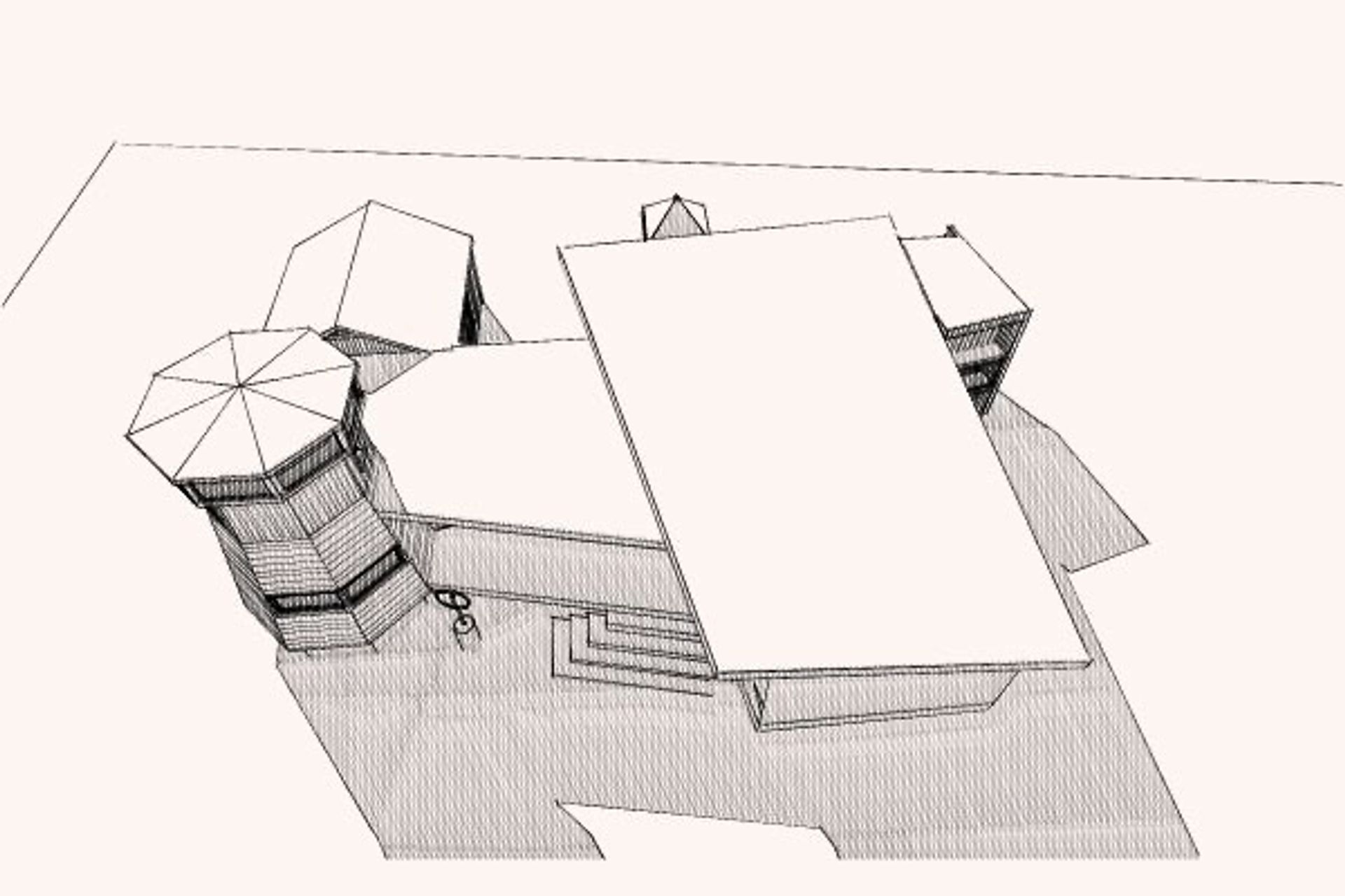 Early sketch plan showing the arrangement of structures