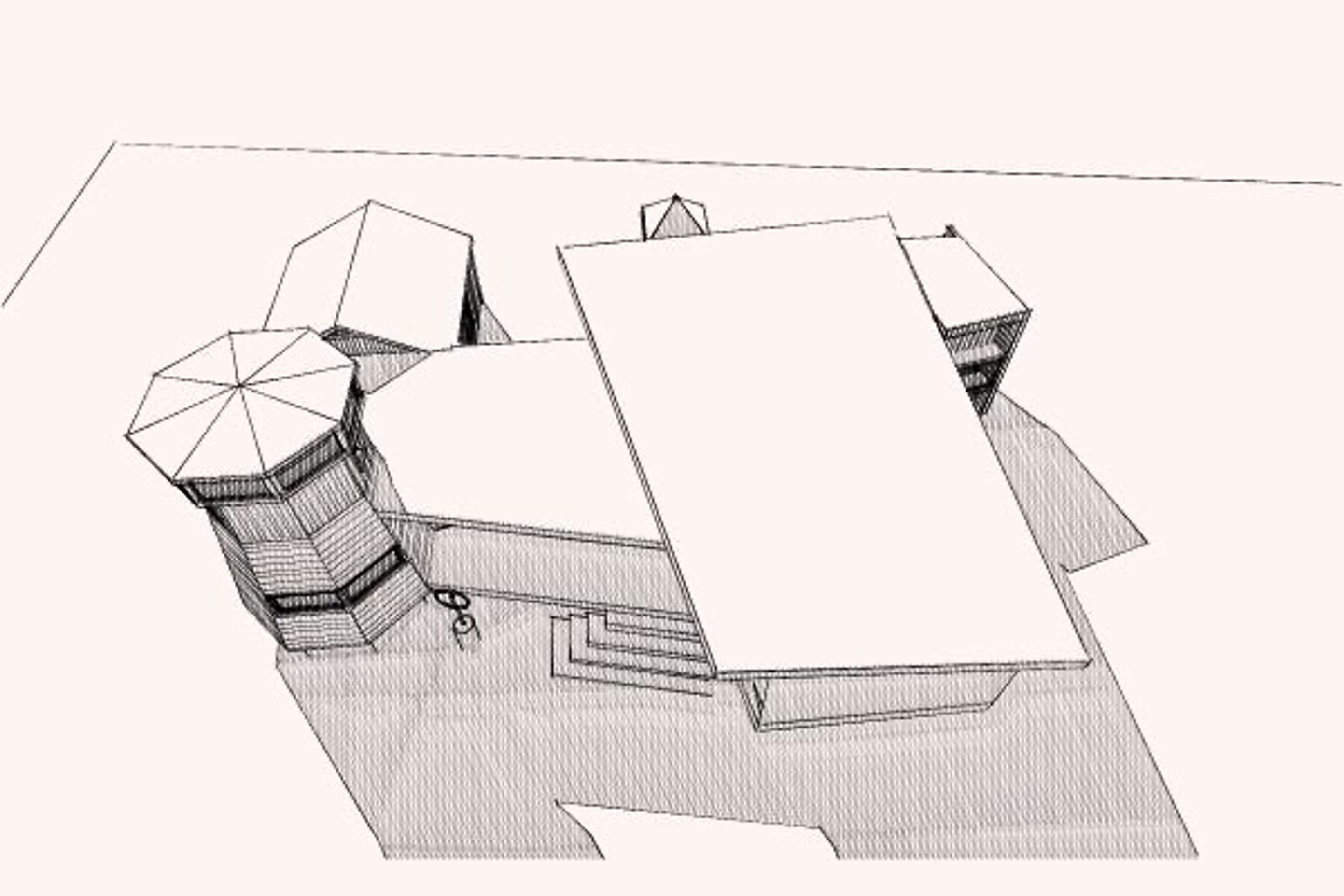 Early sketch plan showing the arrangement of structures