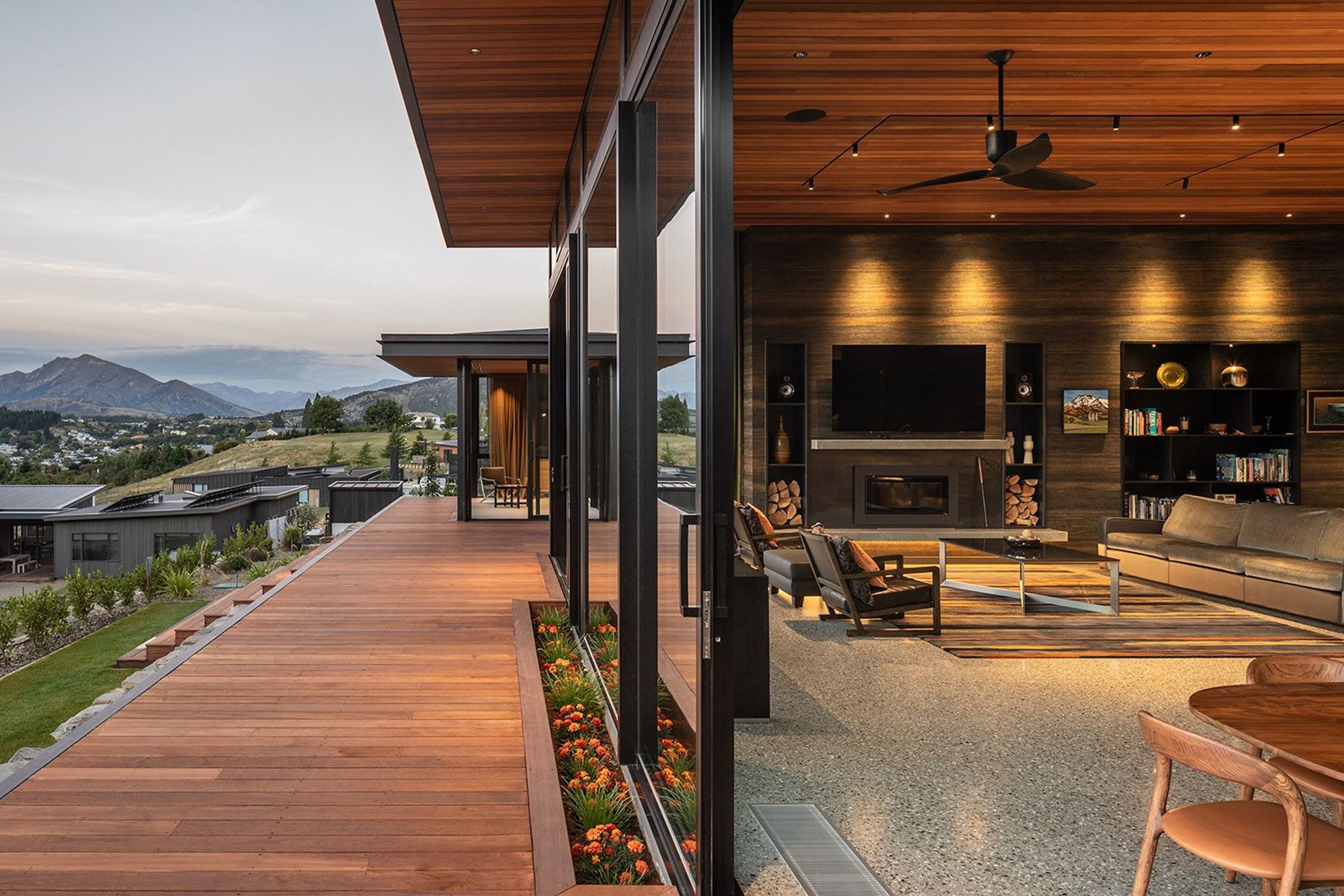 The transition from indoors to outdoors is seamless, and the materiality of cedar creates continuation.