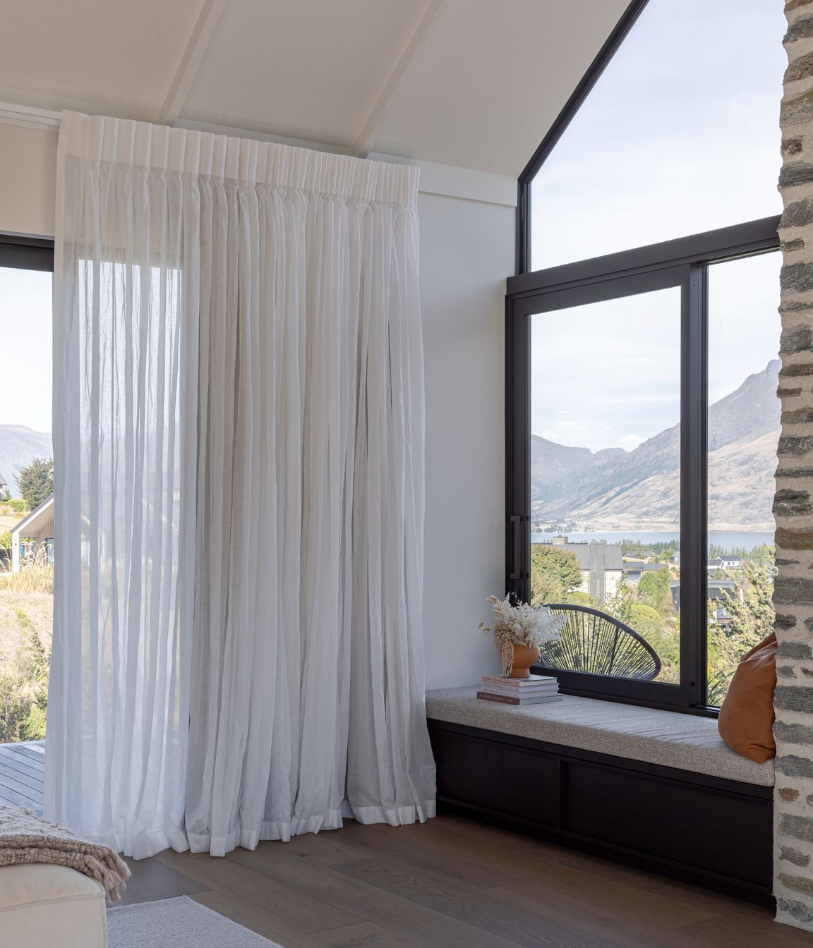 The window seat overlooks Lake Wakatipu