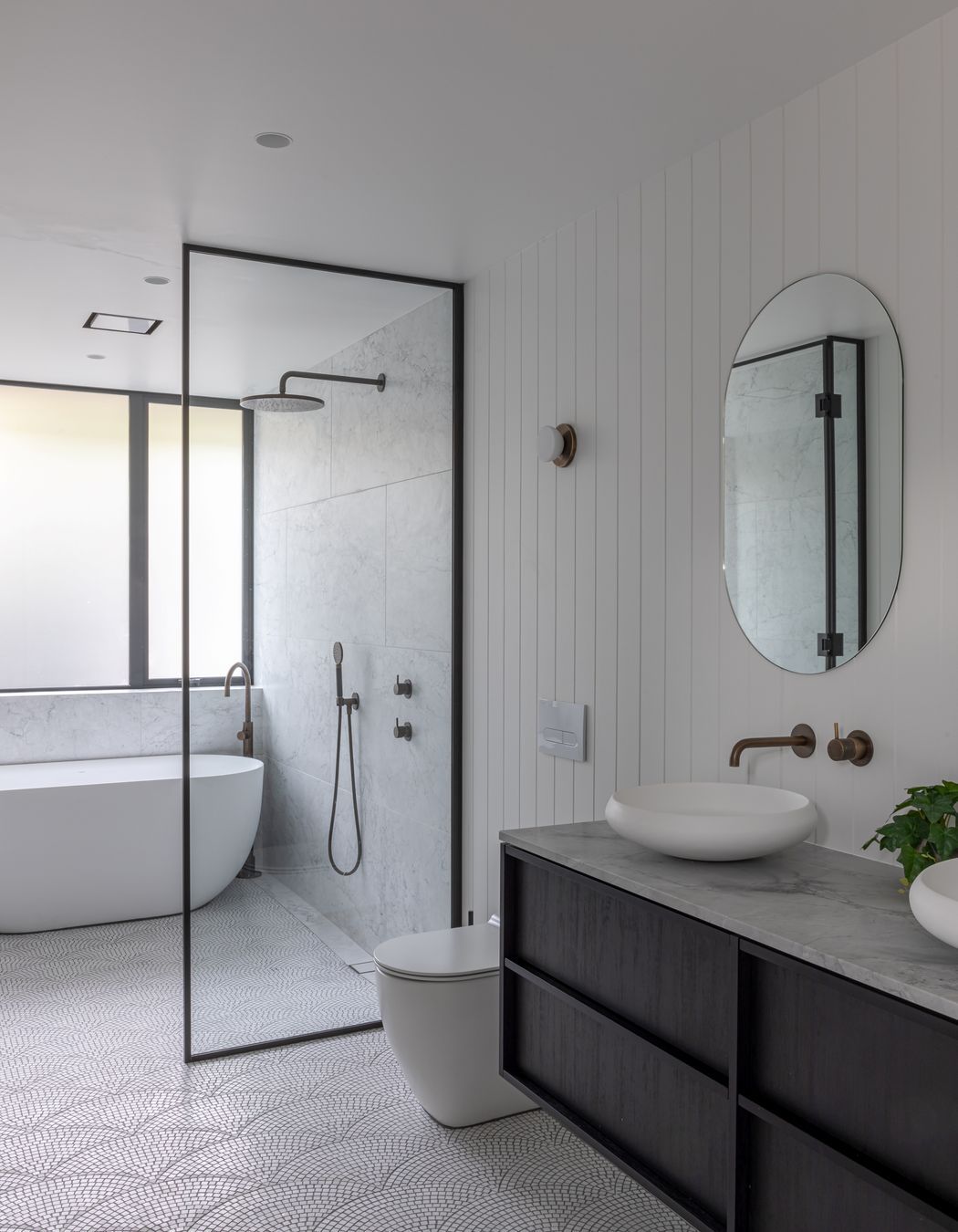 Freestanding bath in guest bathroom