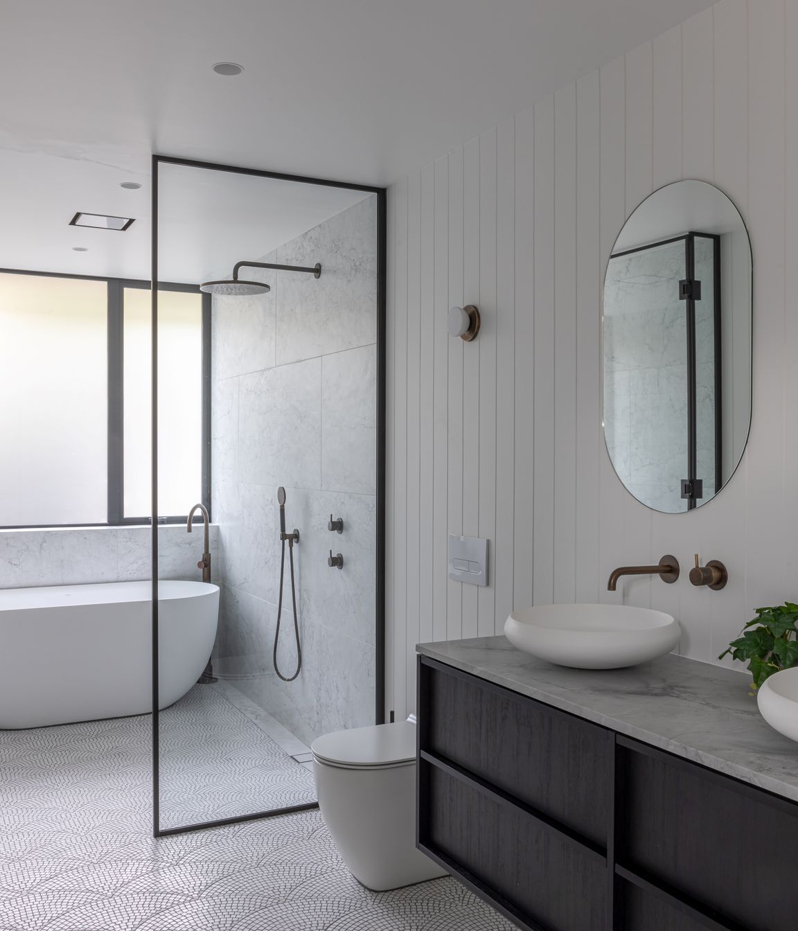 Freestanding bath in guest bathroom