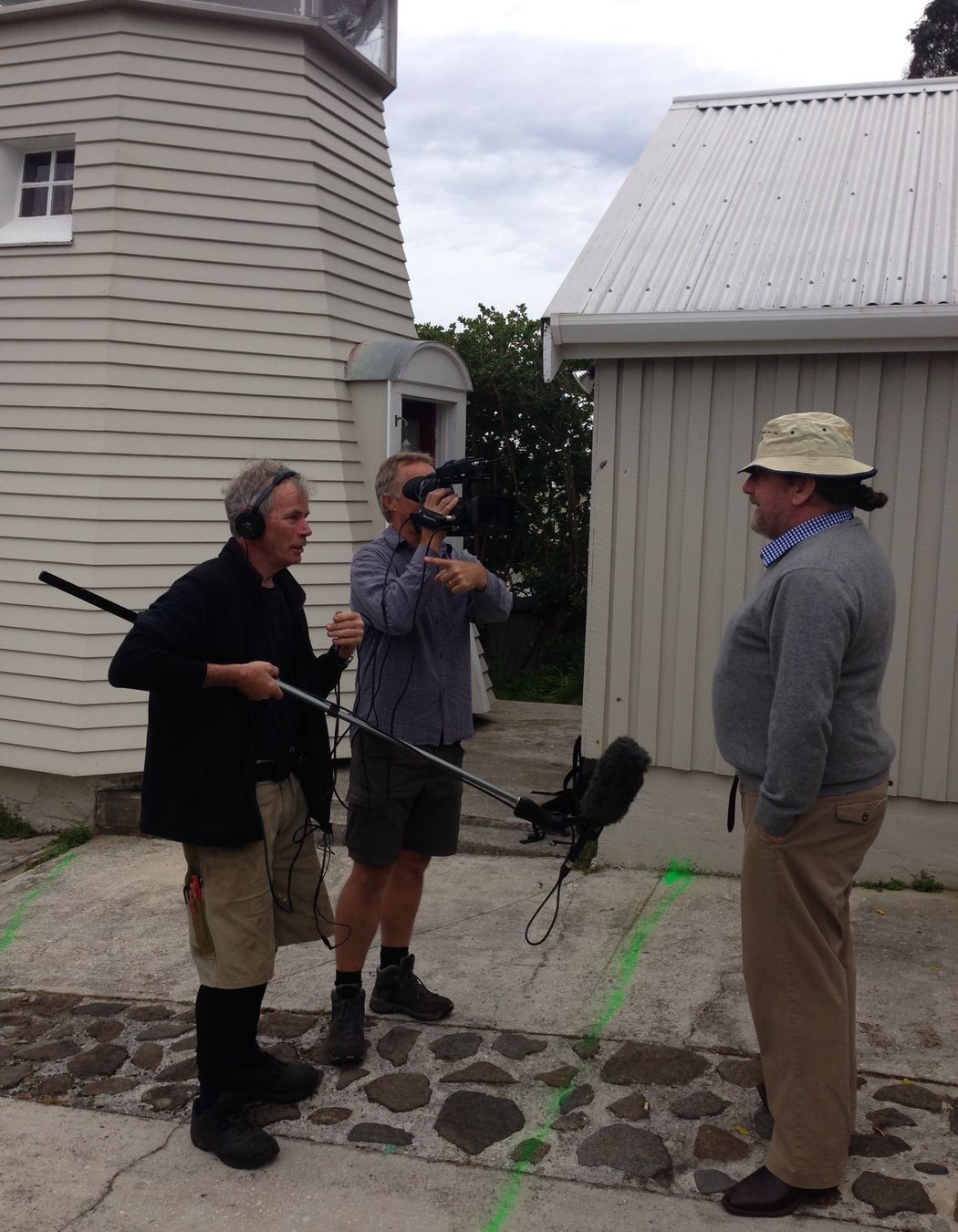 The owner, on the right, with some of the film crew from Gran Designs Australia