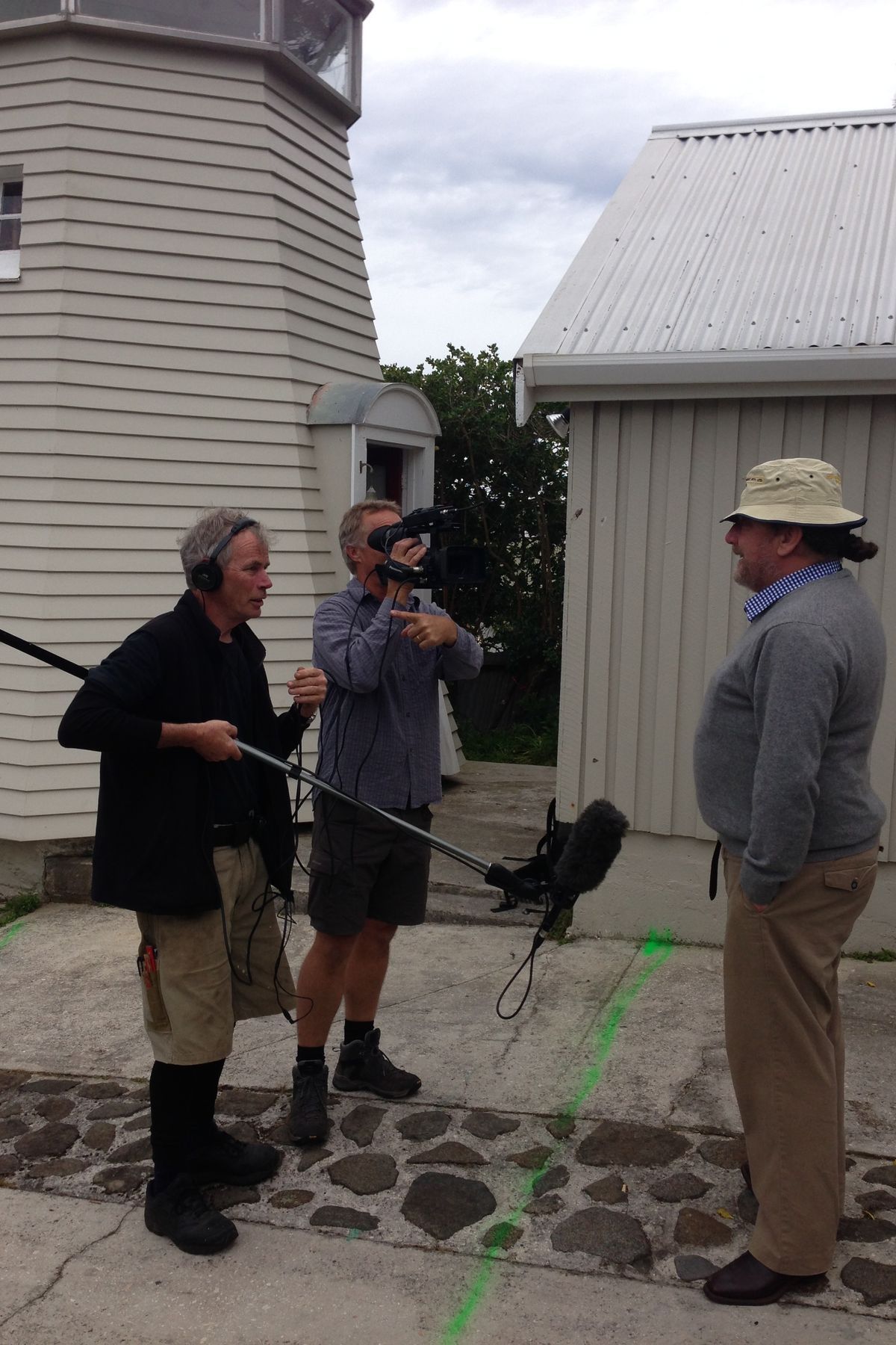 The owner, on the right, with some of the film crew from Gran Designs Australia