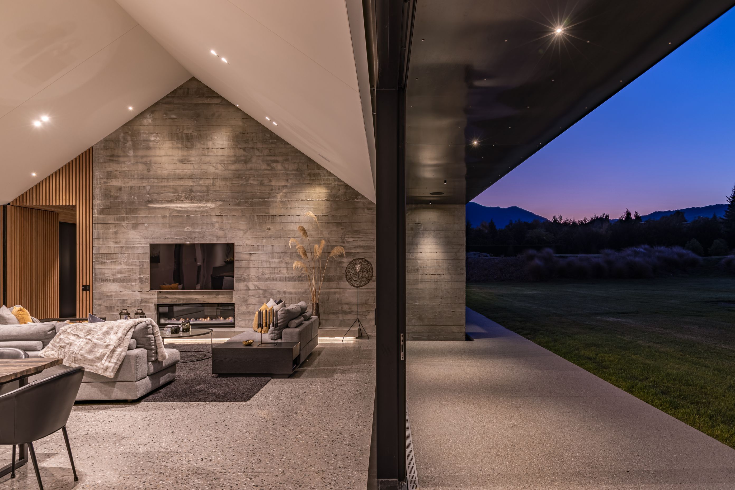 Concrete textures continue from the exterior to the interior.