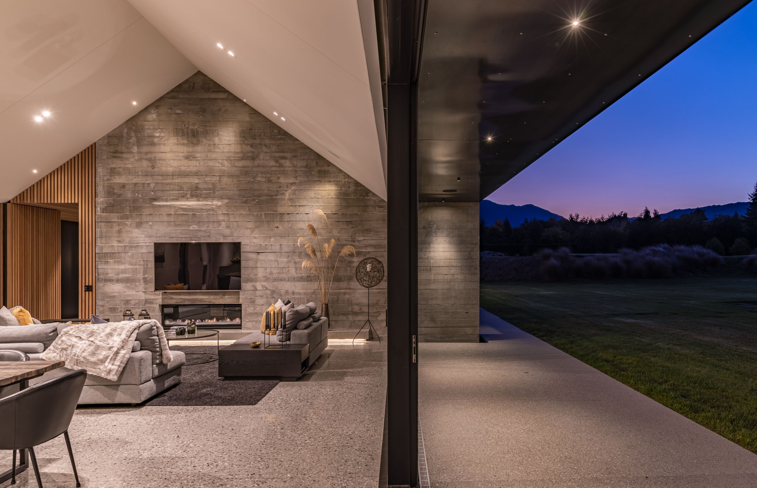 Concrete textures continue from the exterior to the interior.