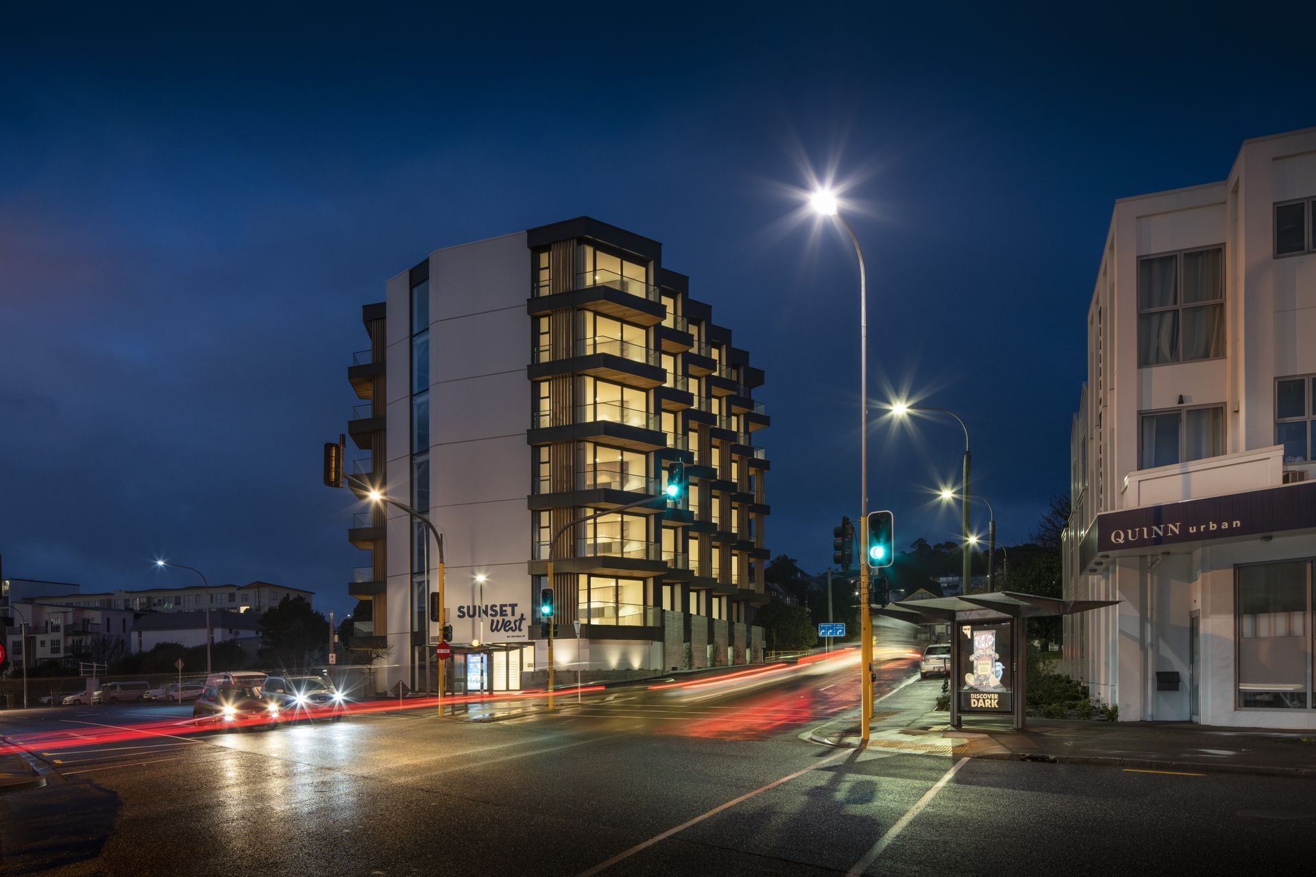 The building is sandwiched between State Highway One and two other busy roads.