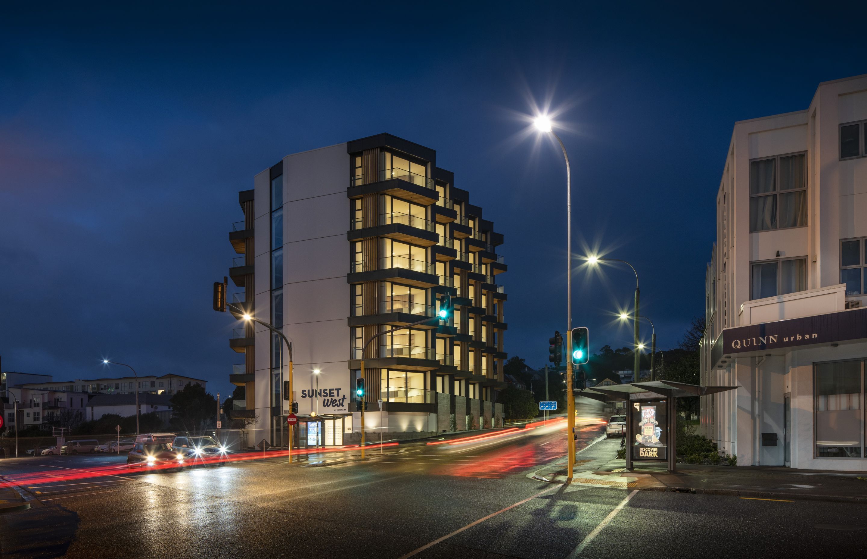 The building is sandwiched between State Highway One and two other busy roads.