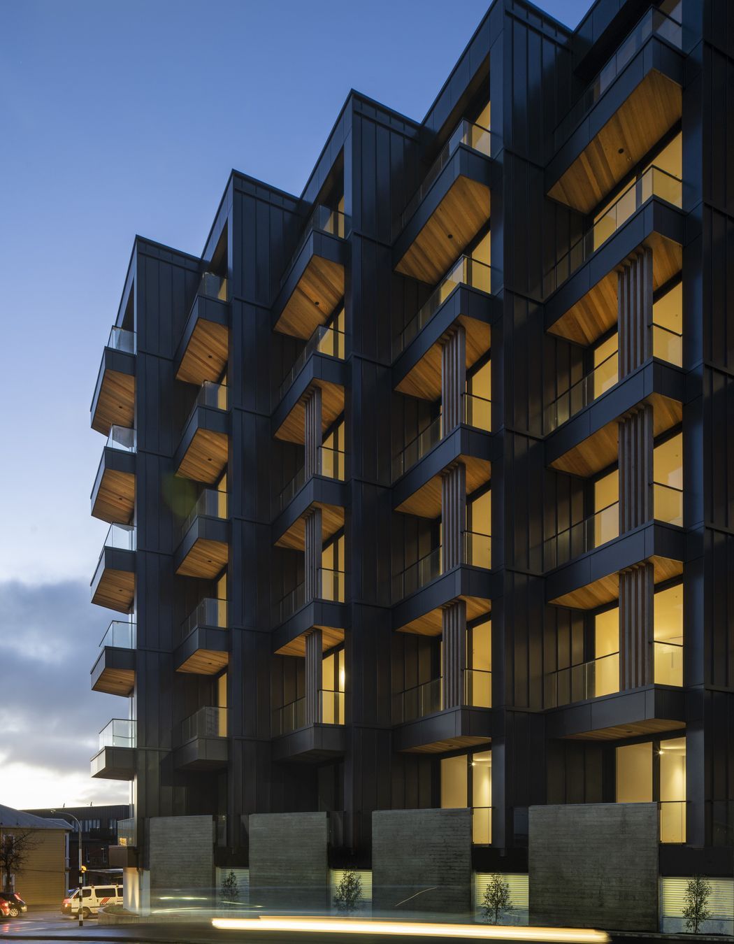 Each balcony is staggered in order that each apartment enjoys privacy from the next.