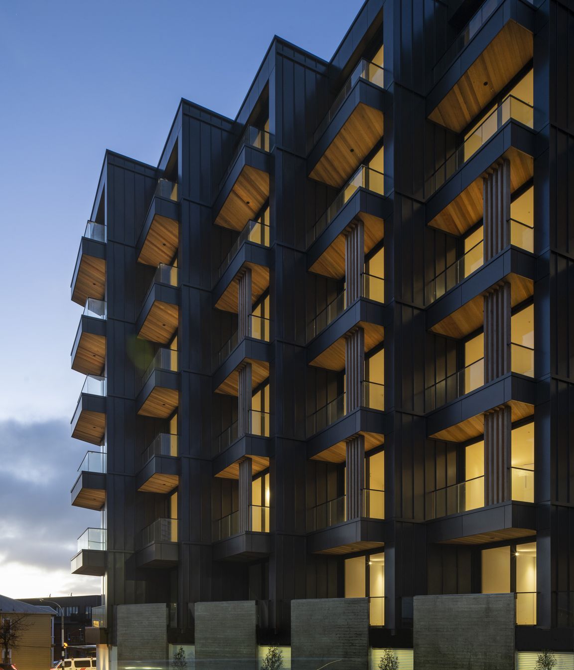 Each balcony is staggered in order that each apartment enjoys privacy from the next.