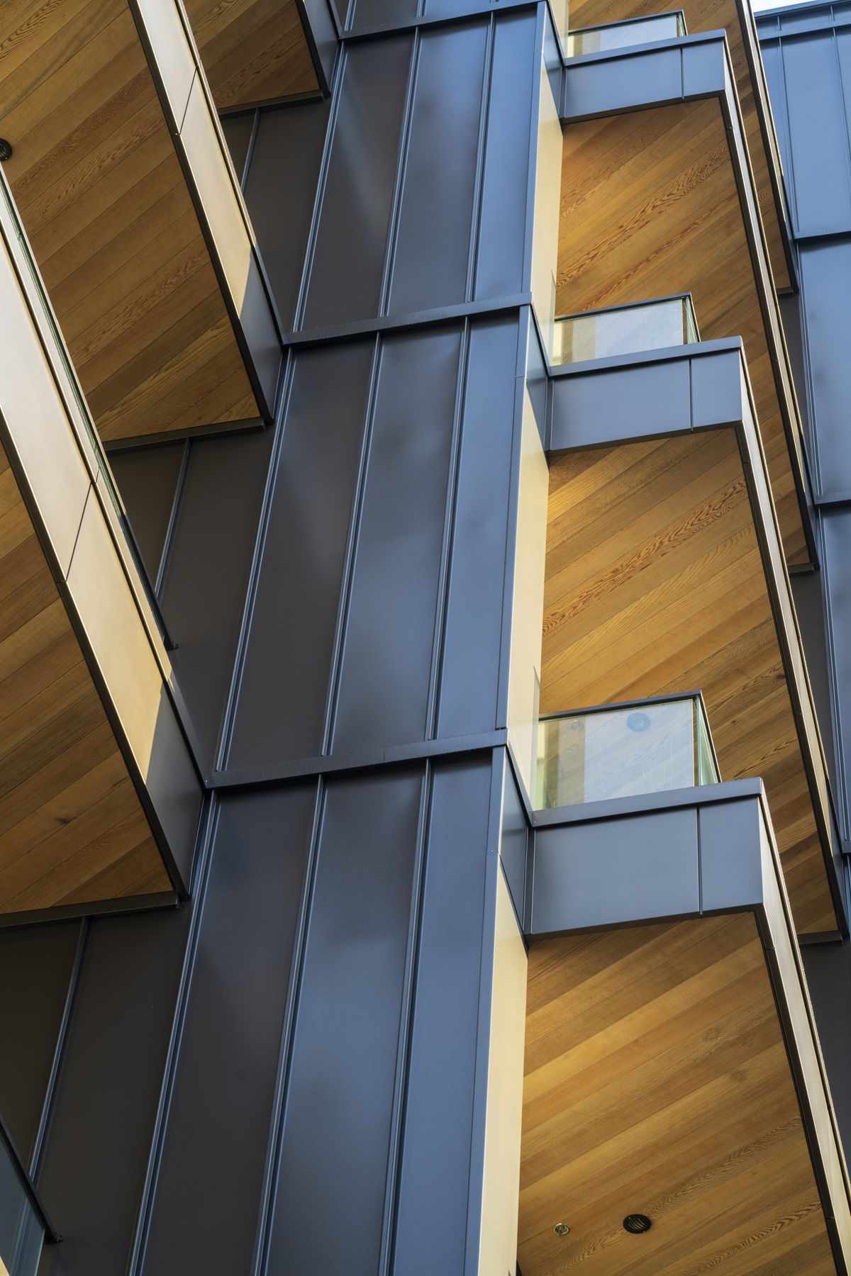 The tray profile metal cladding lining the exterior provides an elegant and striking juxtaposition to the cedar soffits.