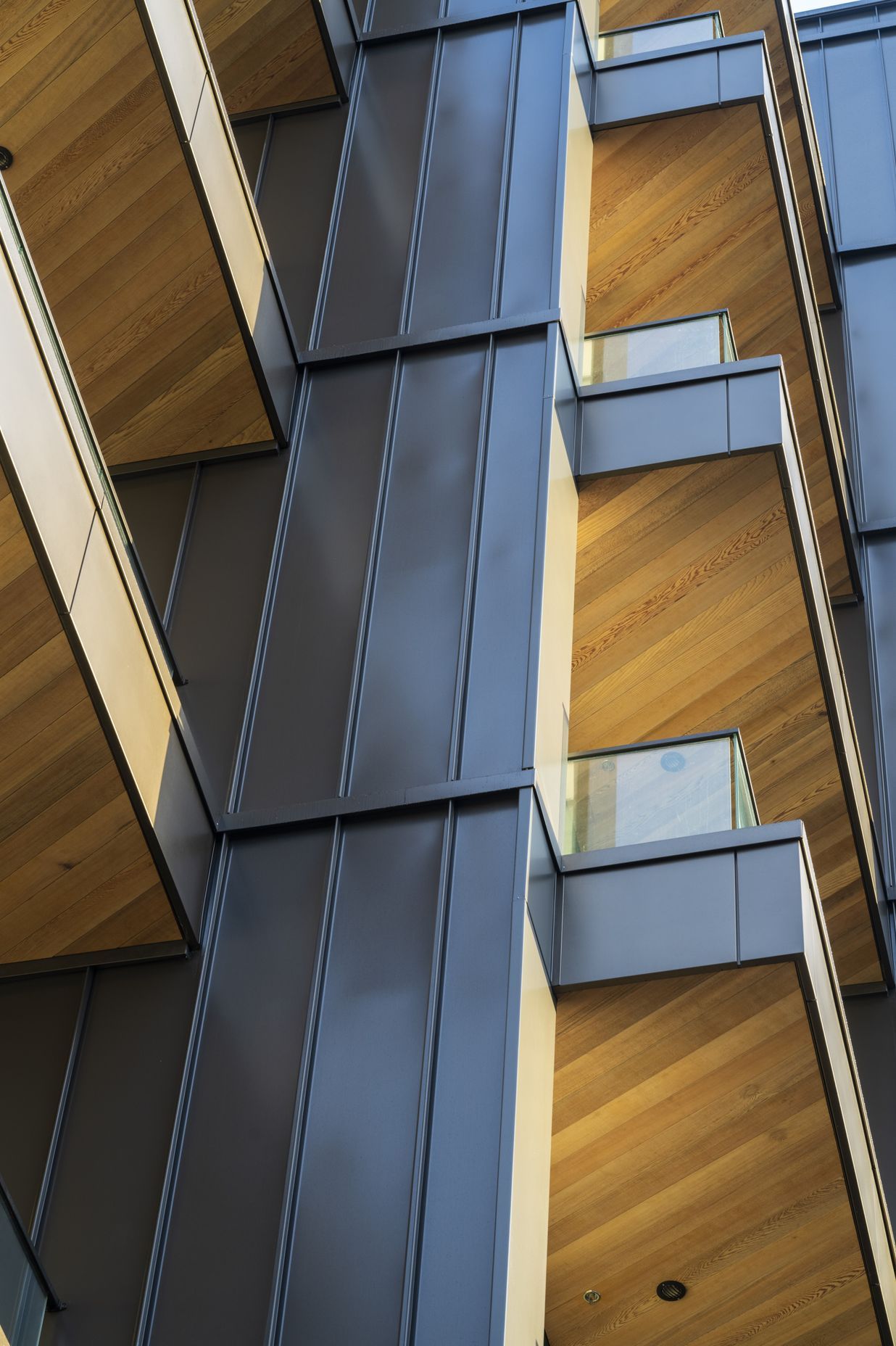 The tray profile metal cladding lining the exterior provides an elegant and striking juxtaposition to the cedar soffits.