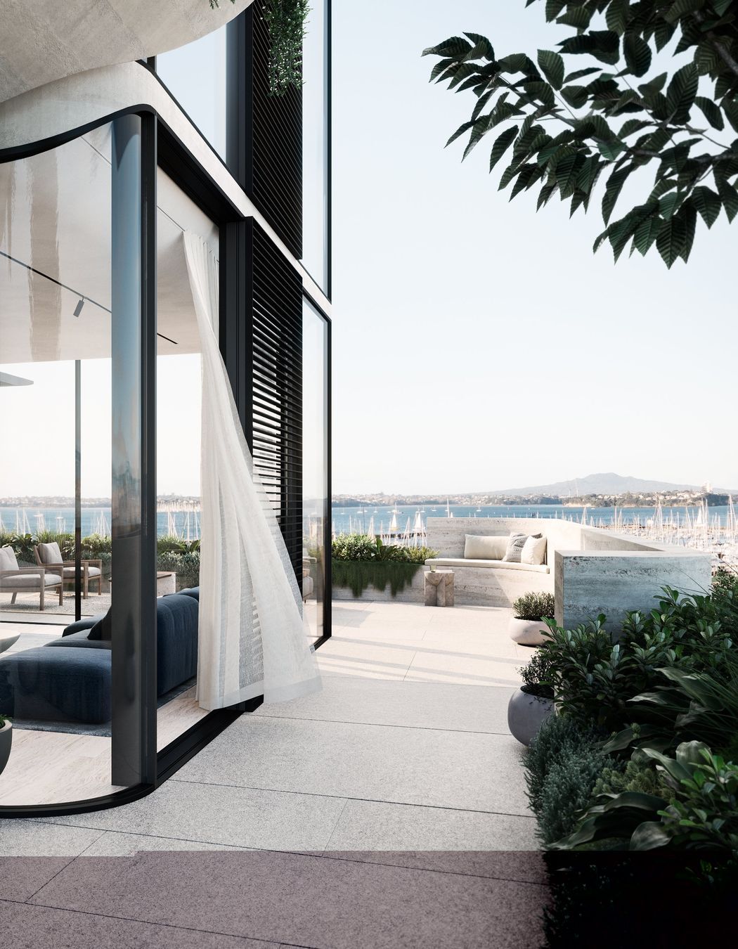 Wrap around terracing to the eastern terrace apartment provides a tranquil avenue for the apartment to open onto.