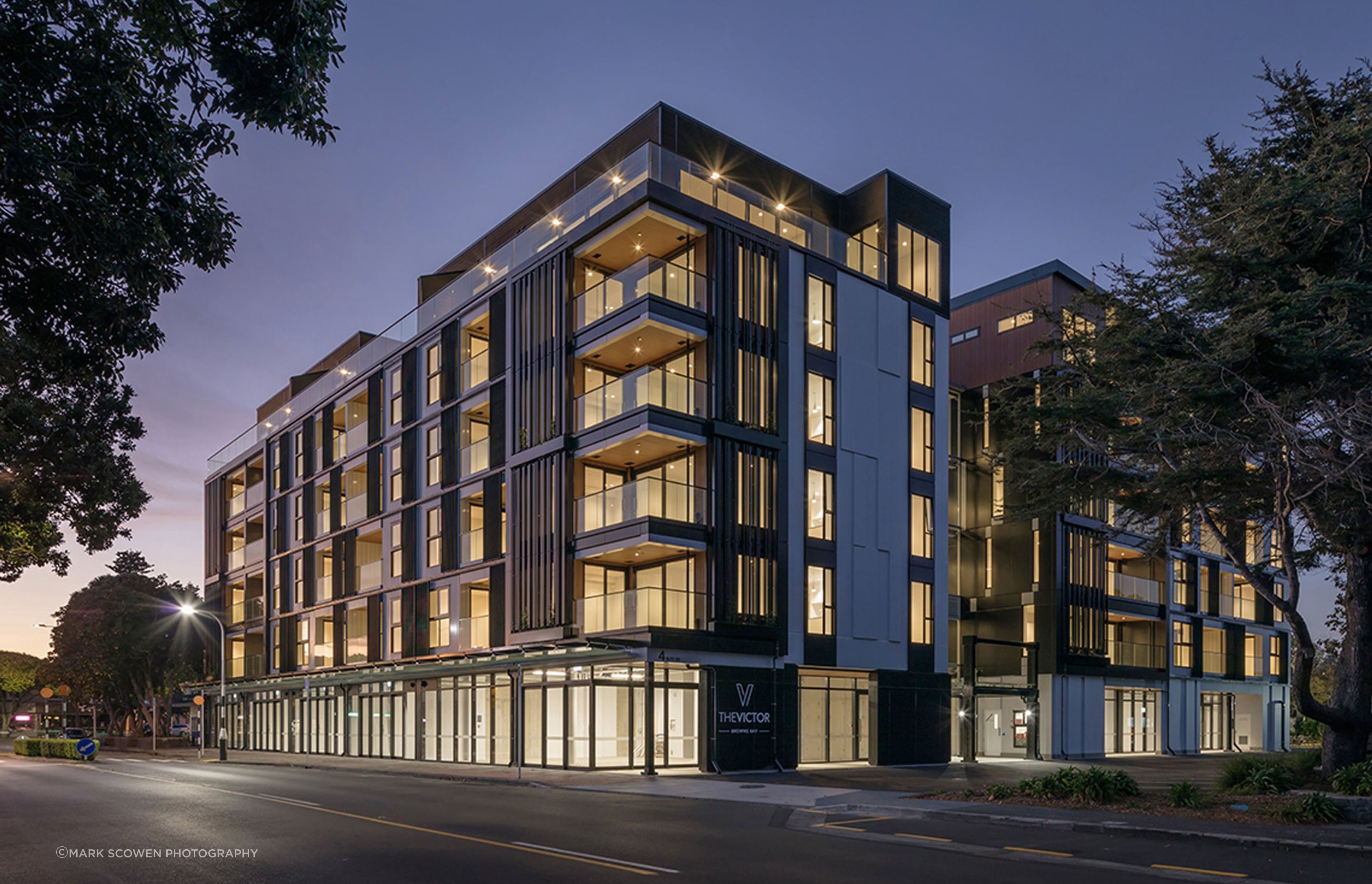 Victor Apartments, Browns Bay. Innoclad and Innoceil (spotted gum).