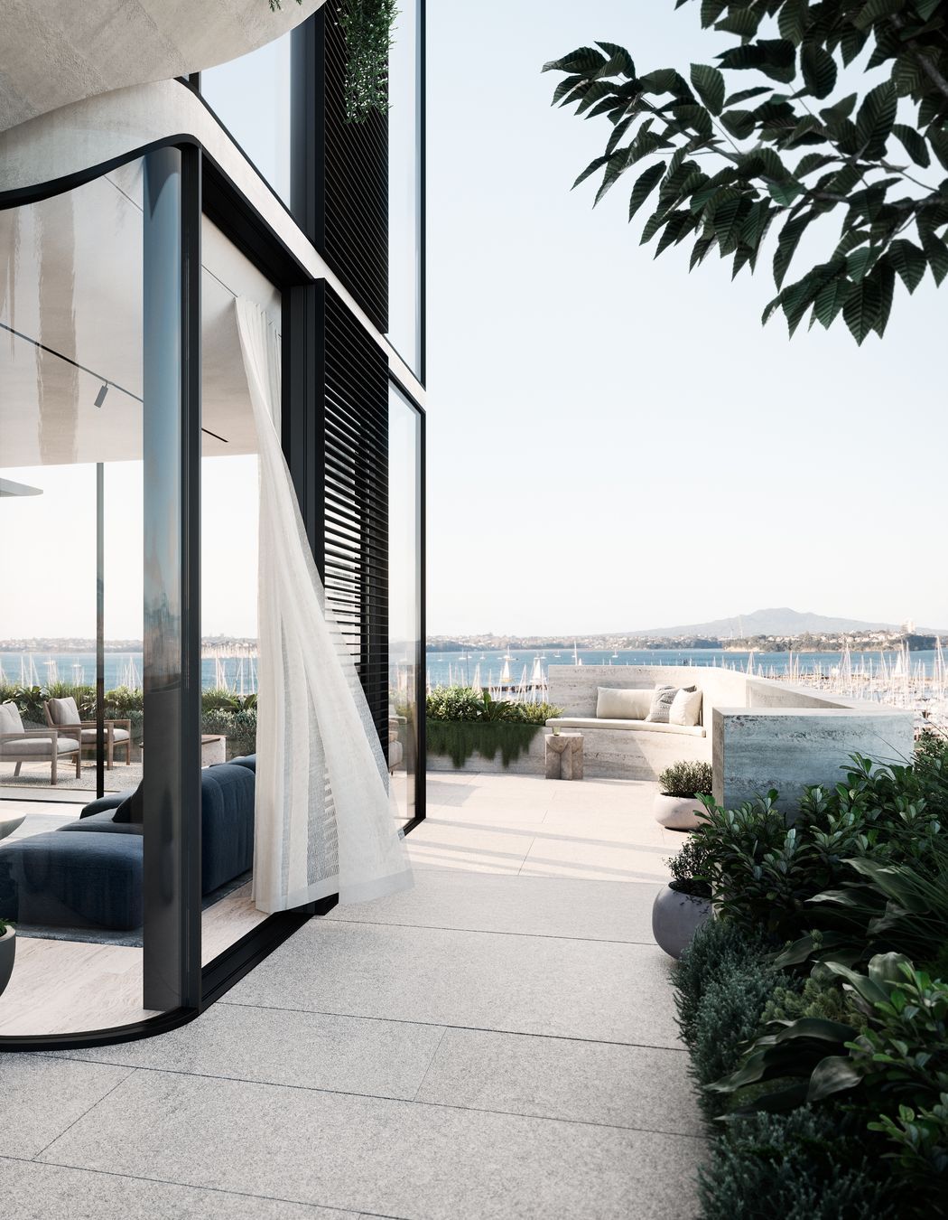 Wrap around terracing to the eastern terrace apartment provides a tranquil avenue for the apartment to open onto.