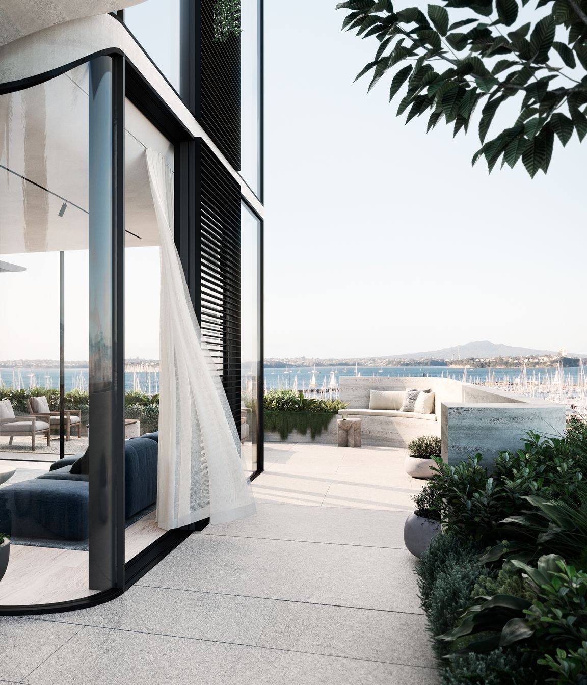 Wrap around terracing to the eastern terrace apartment provides a tranquil avenue for the apartment to open onto.