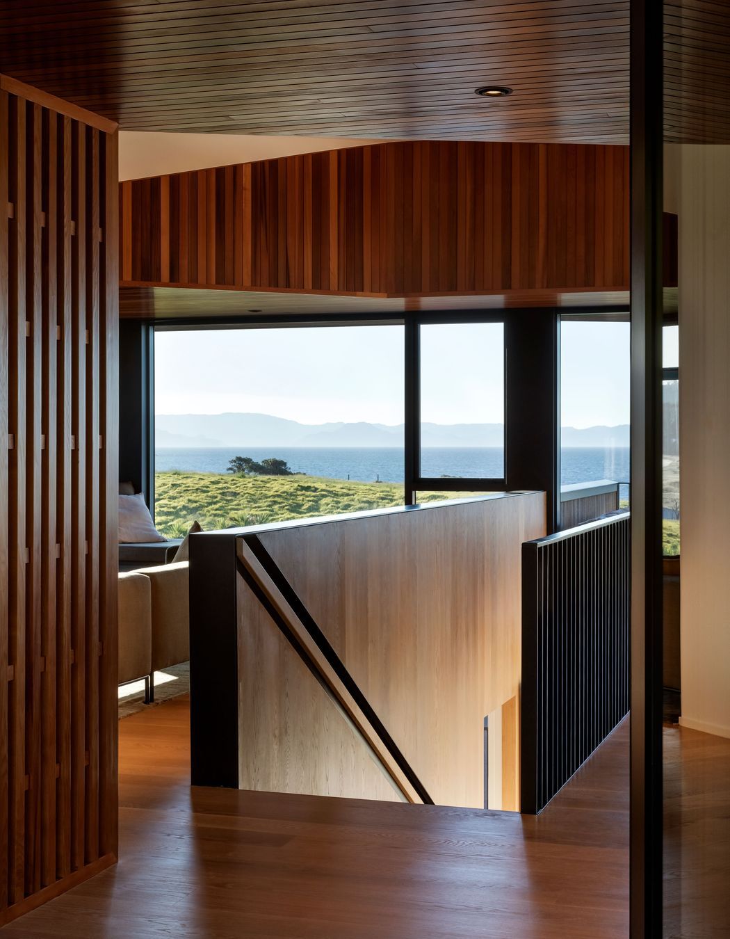 The recessed rail on the stairs is one of a number of clever details.