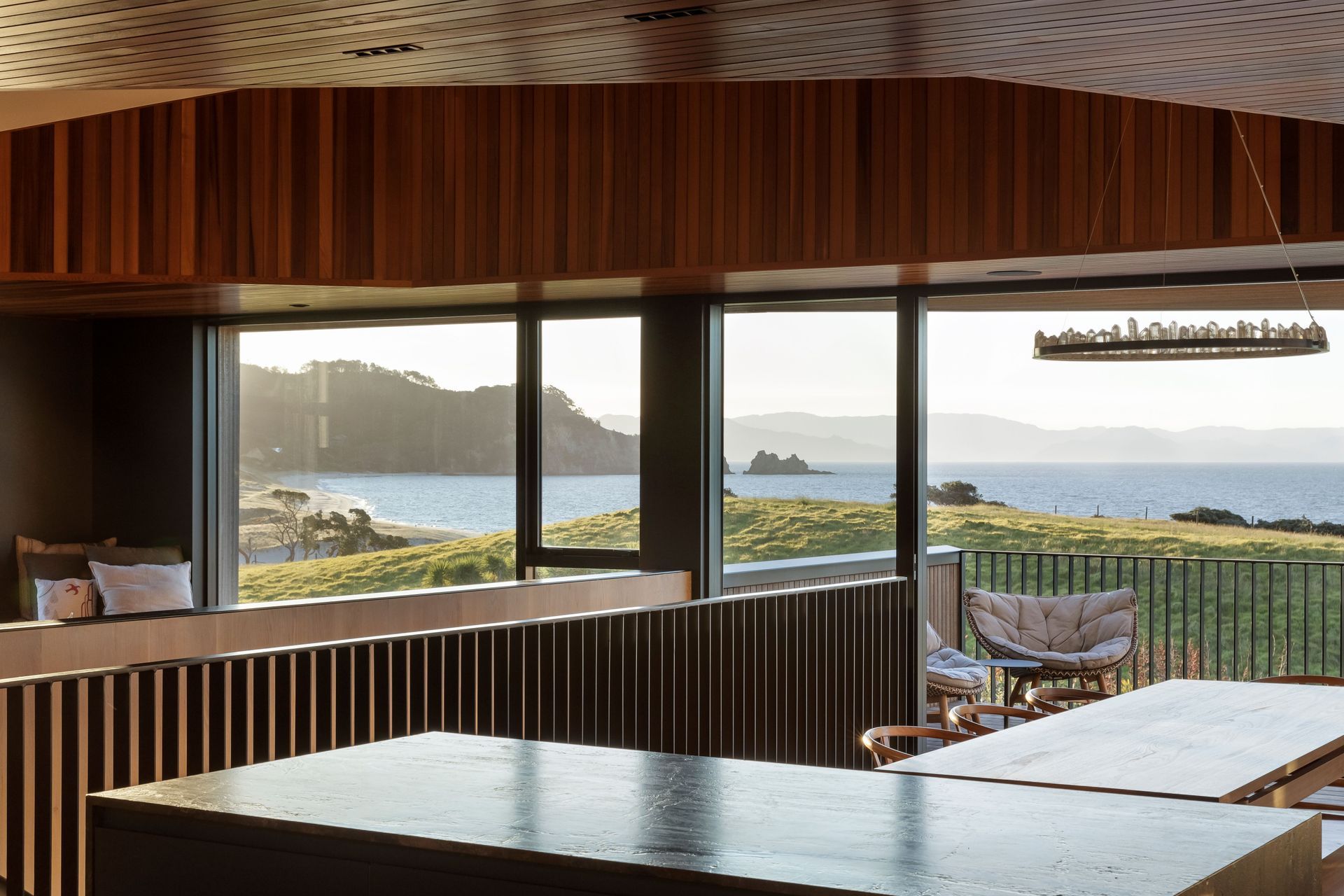 The owners fell in love with the bronzite benchtop, which became the starting point for the interior materiality.