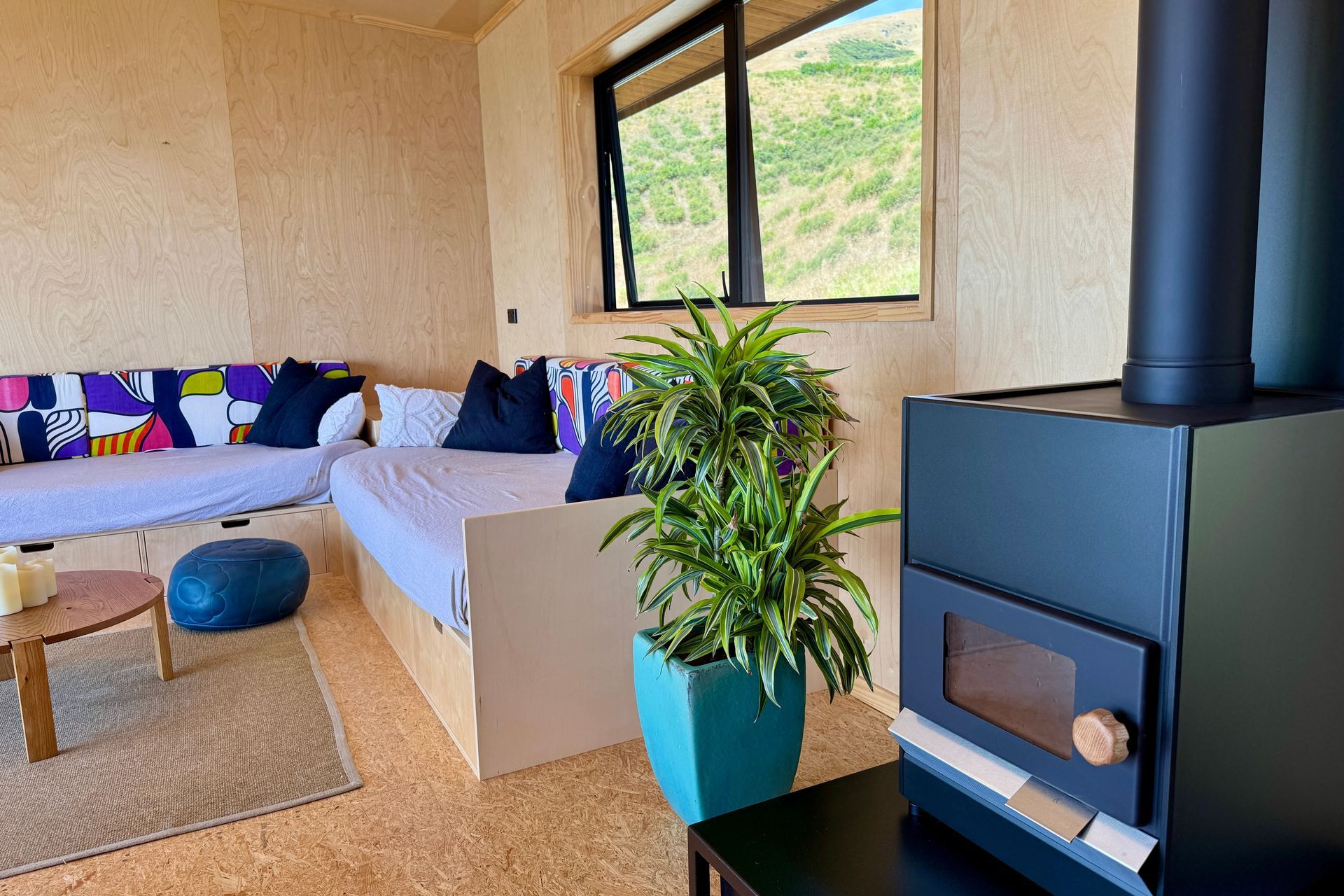 Bespoke birch plywood lounge with pullout drawer storage