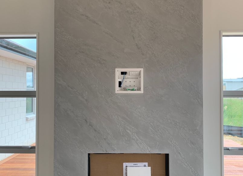 Fireplace, Split stone - Venetian plaster