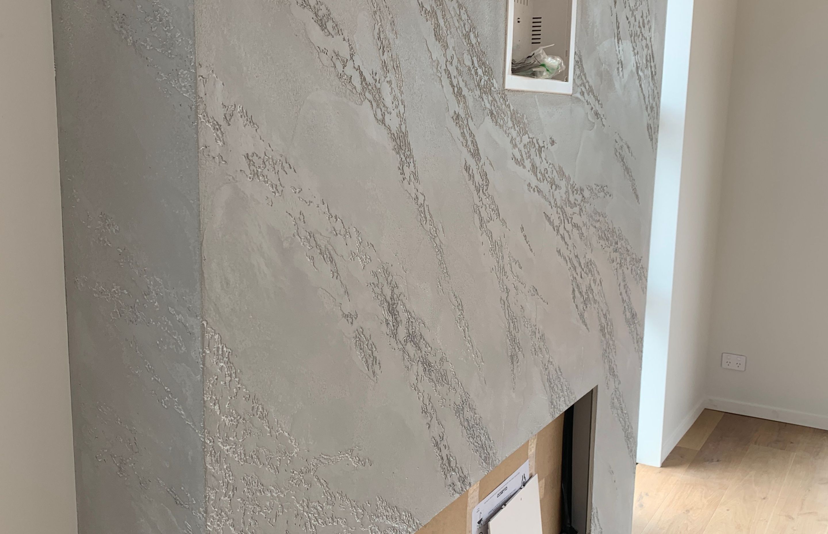 Fireplace, Split stone - Venetian plaster
