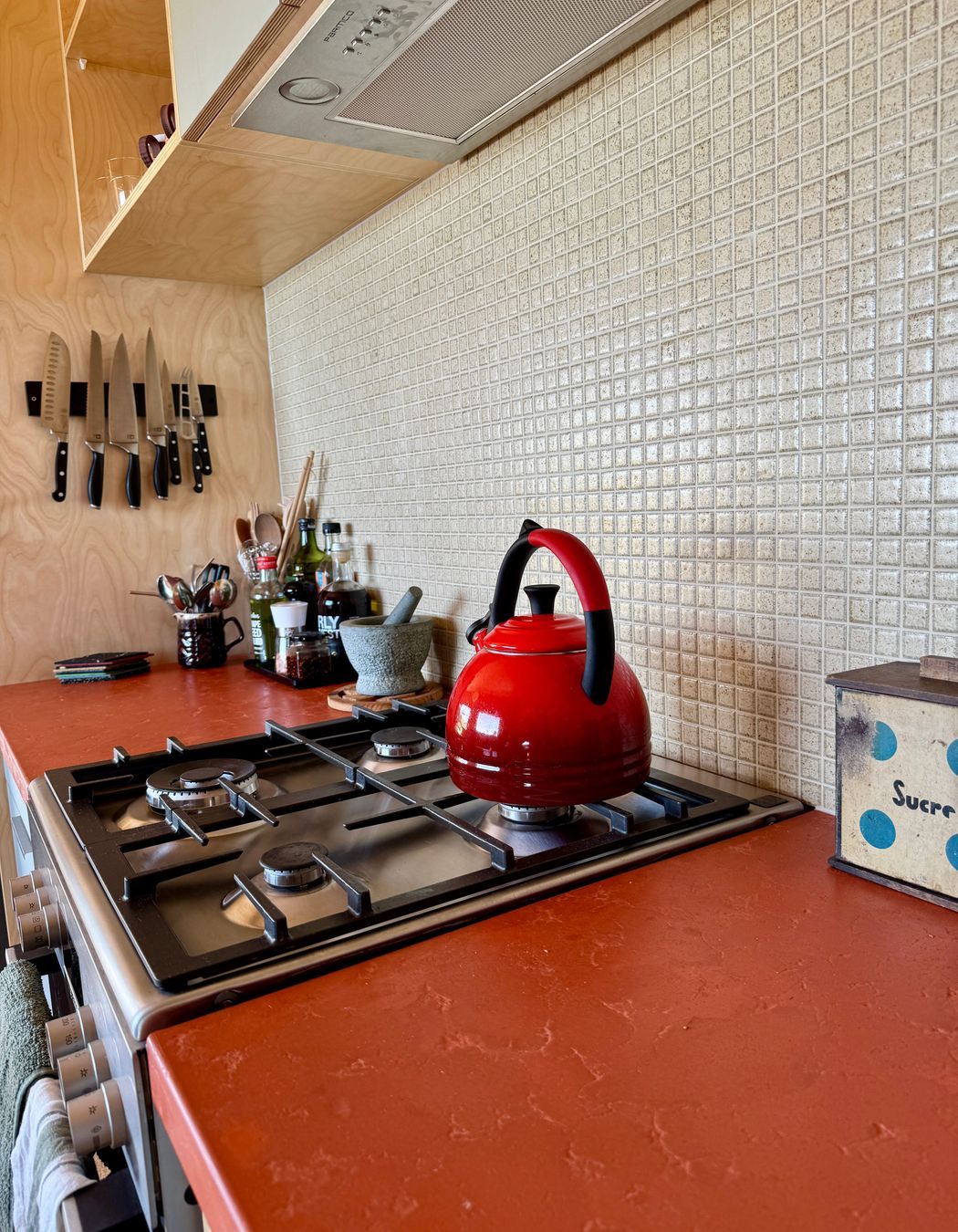 Concrete countertop with tile splash back