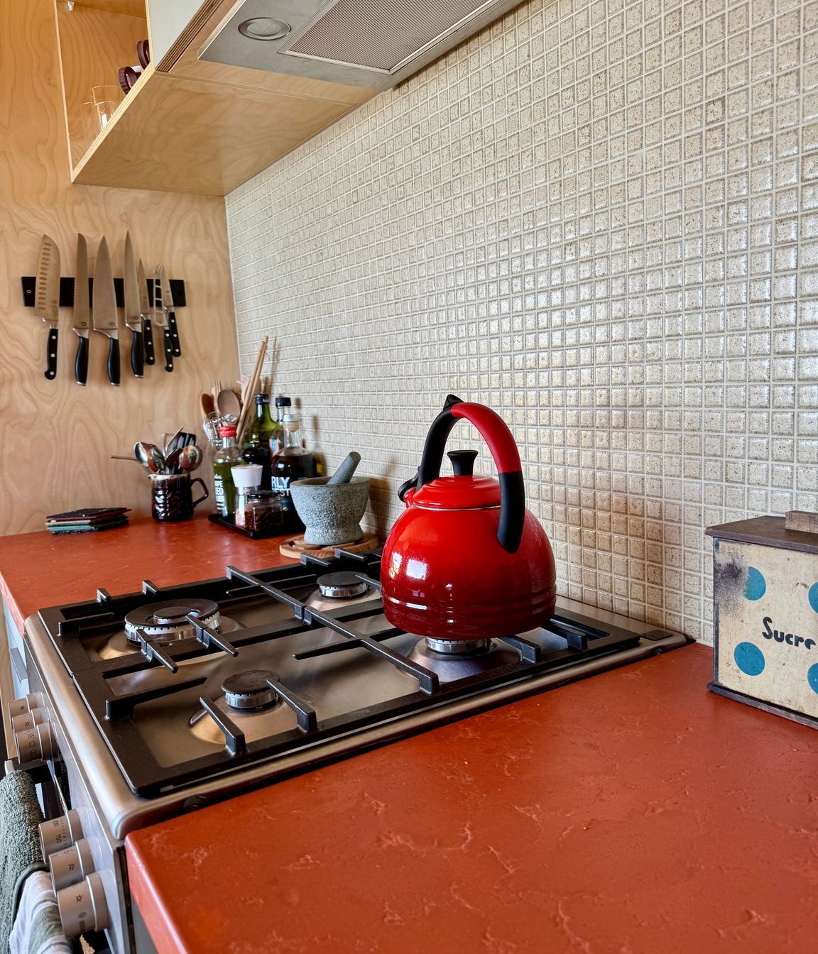 Concrete countertop with tile splash back