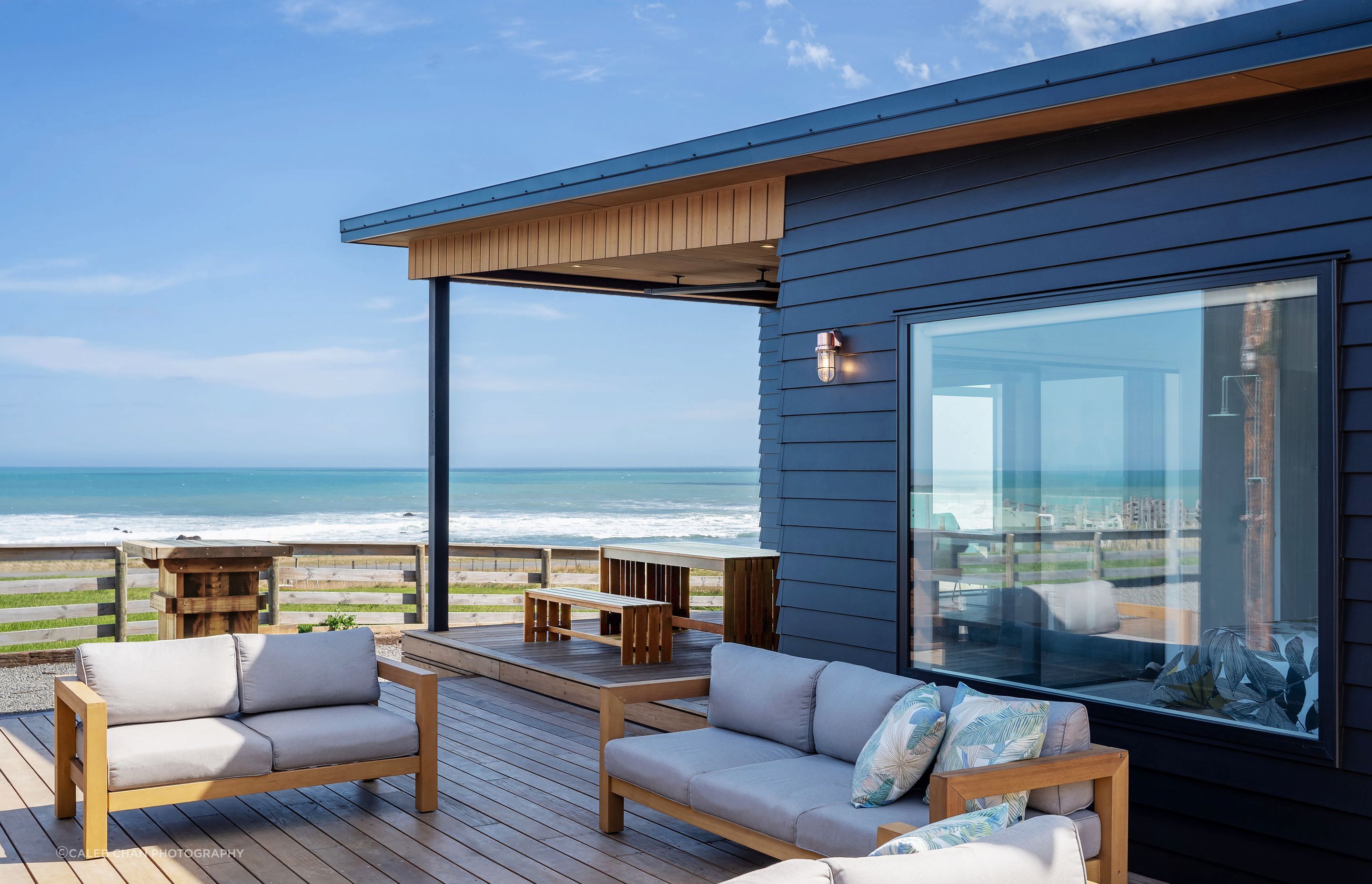 Sheltered outdoor living spaces ensure the sea air can be enjoyed even when the weather is less than favourable