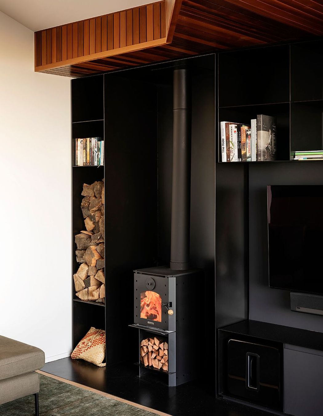 The fireplace in the lounge area.