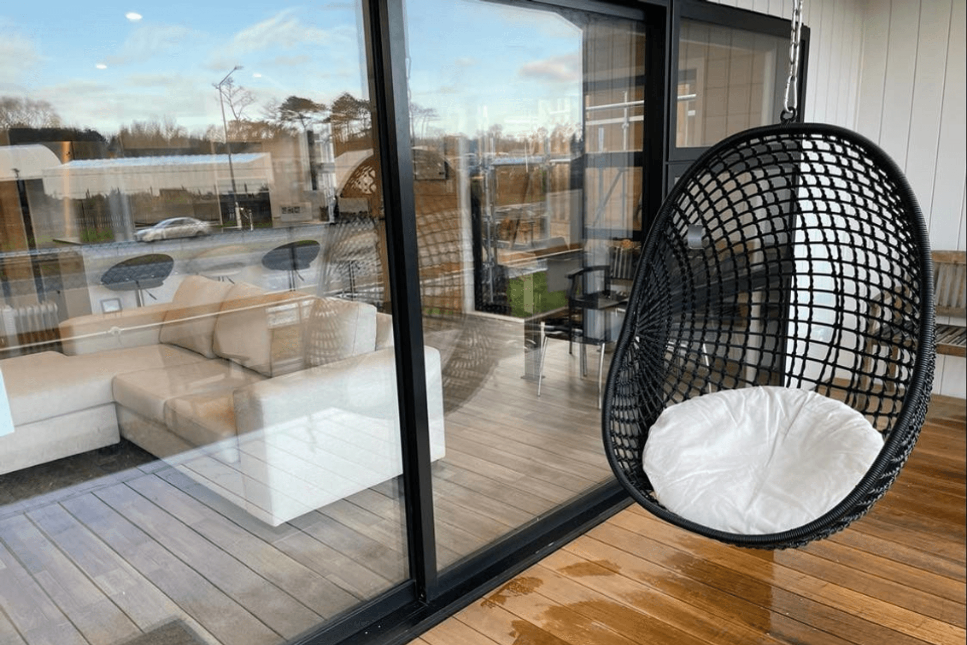 Double stacking slider accesses a covered alfresco area.