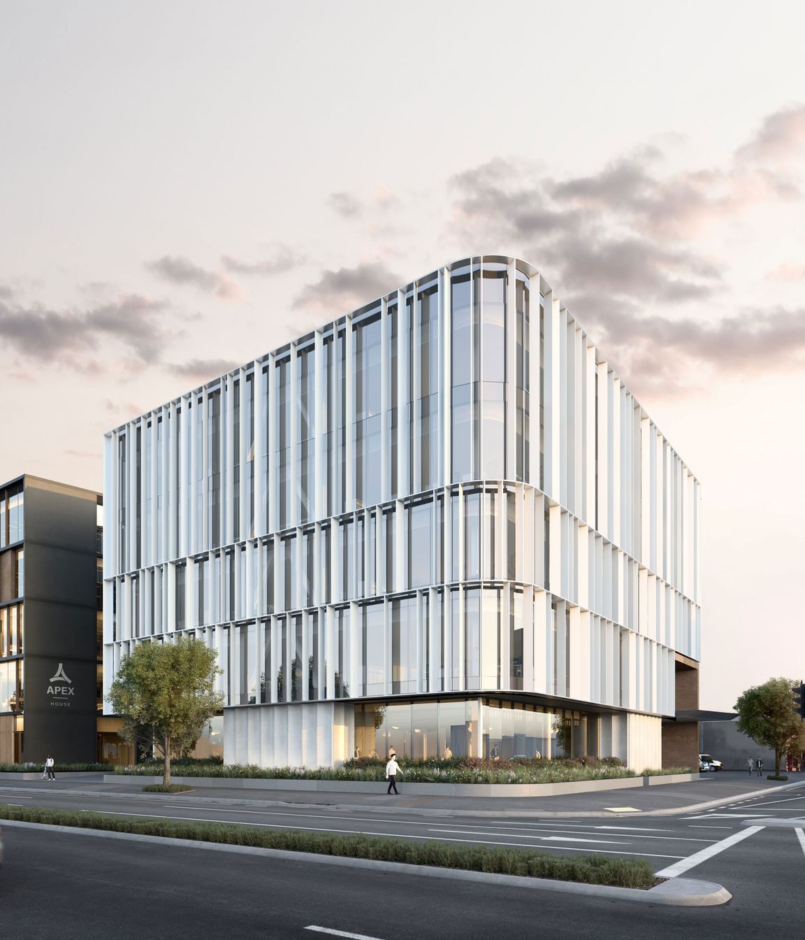 Rabobank Centre, the first building to be completed in the Union Square development. “Five commercial buildings and a car parking structure will form the overall development, which is half a city block on the south side of Hamilton,” says Sam Thomas of Chow:Hill Architects.