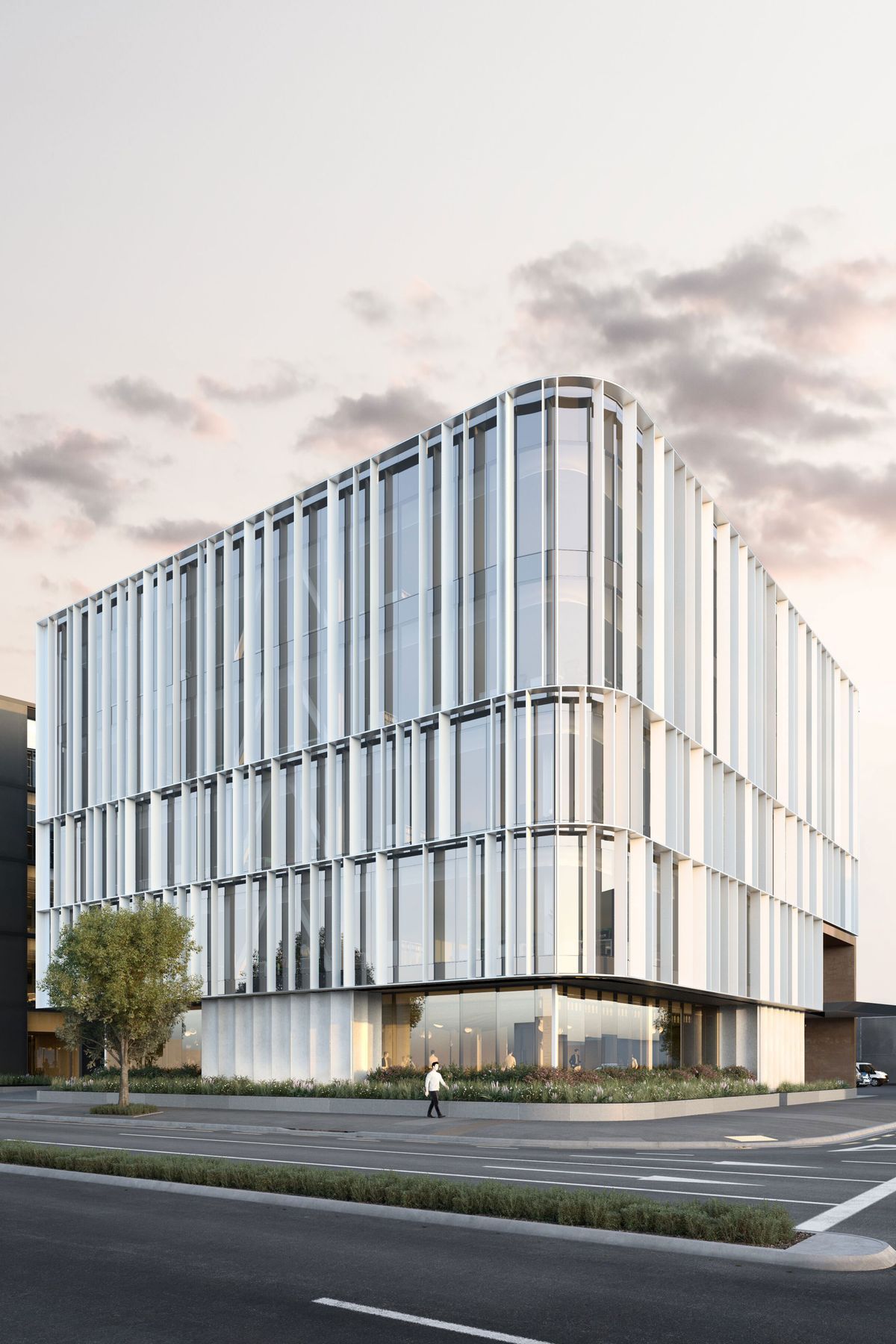 Rabobank Centre, the first building to be completed in the Union Square development. “Five commercial buildings and a car parking structure will form the overall development, which is half a city block on the south side of Hamilton,” says Sam Thomas of Chow:Hill Architects.