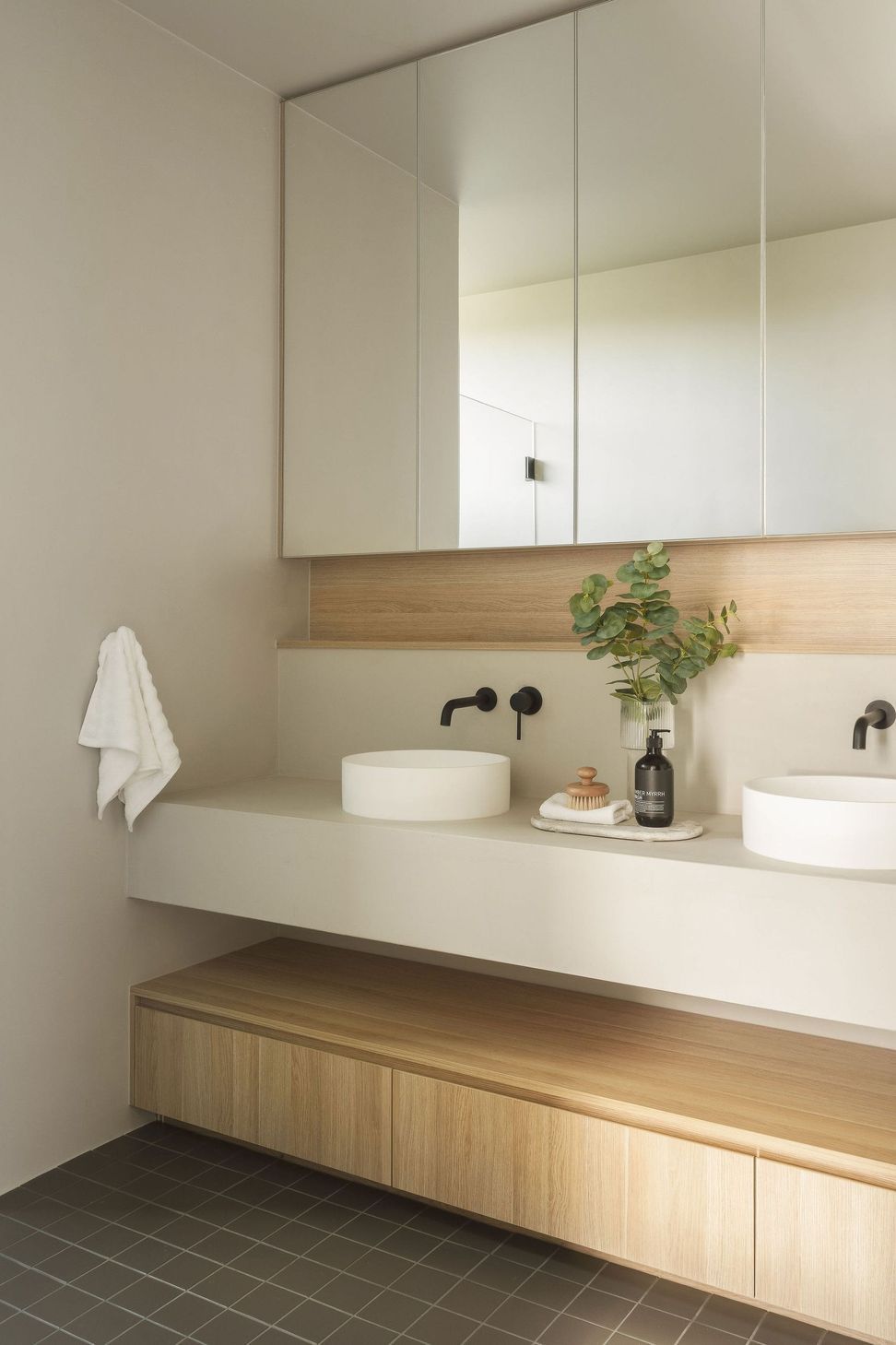 Gilbert Residence - Bathroom. Double vessel basins on a floating vanity.