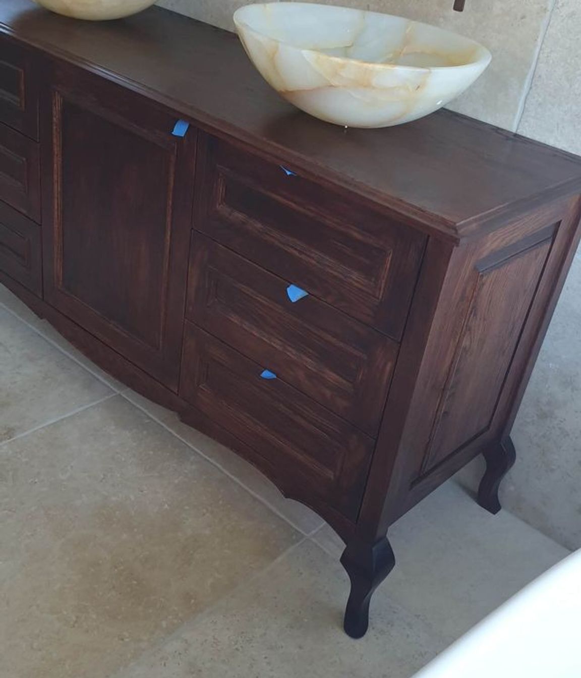 Oak Bathroom Vanity &amp; Ash Framed Mirror