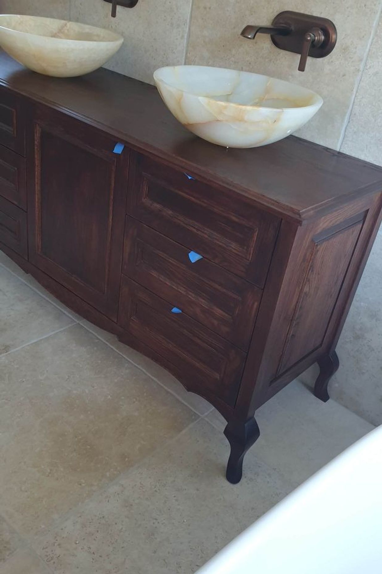 Oak Bathroom Vanity &amp; Ash Framed Mirror