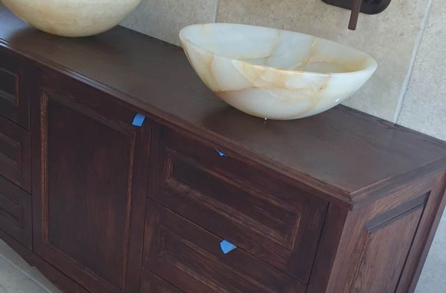 Oak Bathroom Vanity & Ash Framed Mirror