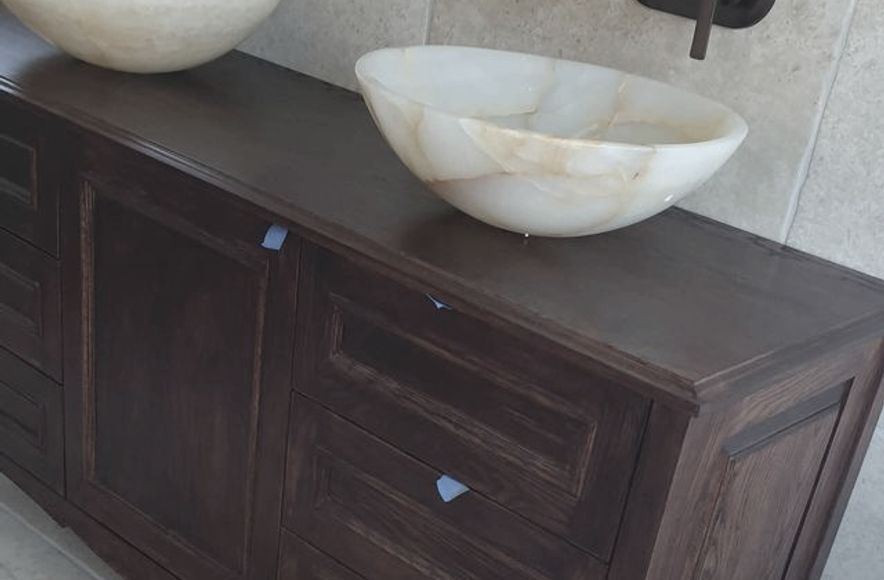 Oak Bathroom Vanity & Ash Framed Mirror
