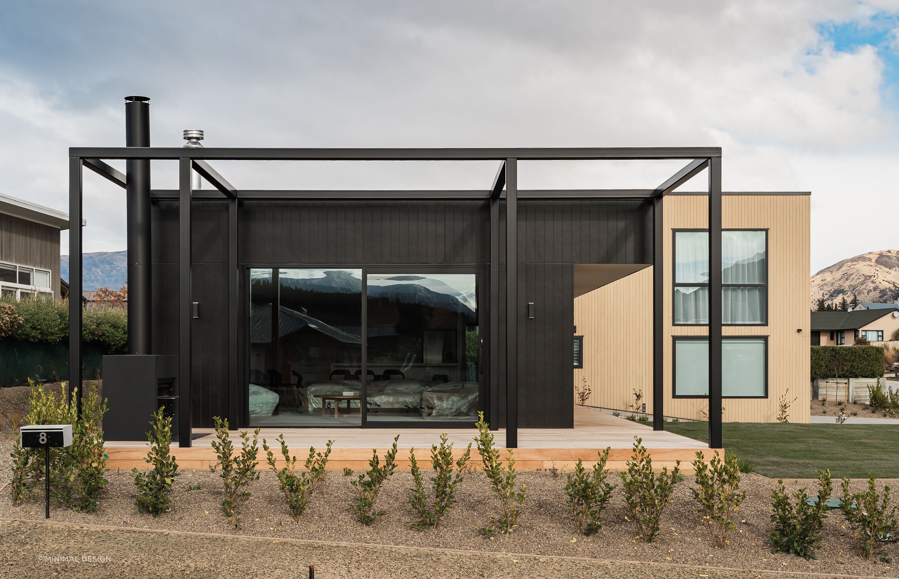 Outdoor Living with Trendz outdoor fire. Landscaping: Tim Ecroyd 'The Landscaper' - Wanaka. Interior Design + Colours: Kelly @ Archi Build Ltd - Wanaka.