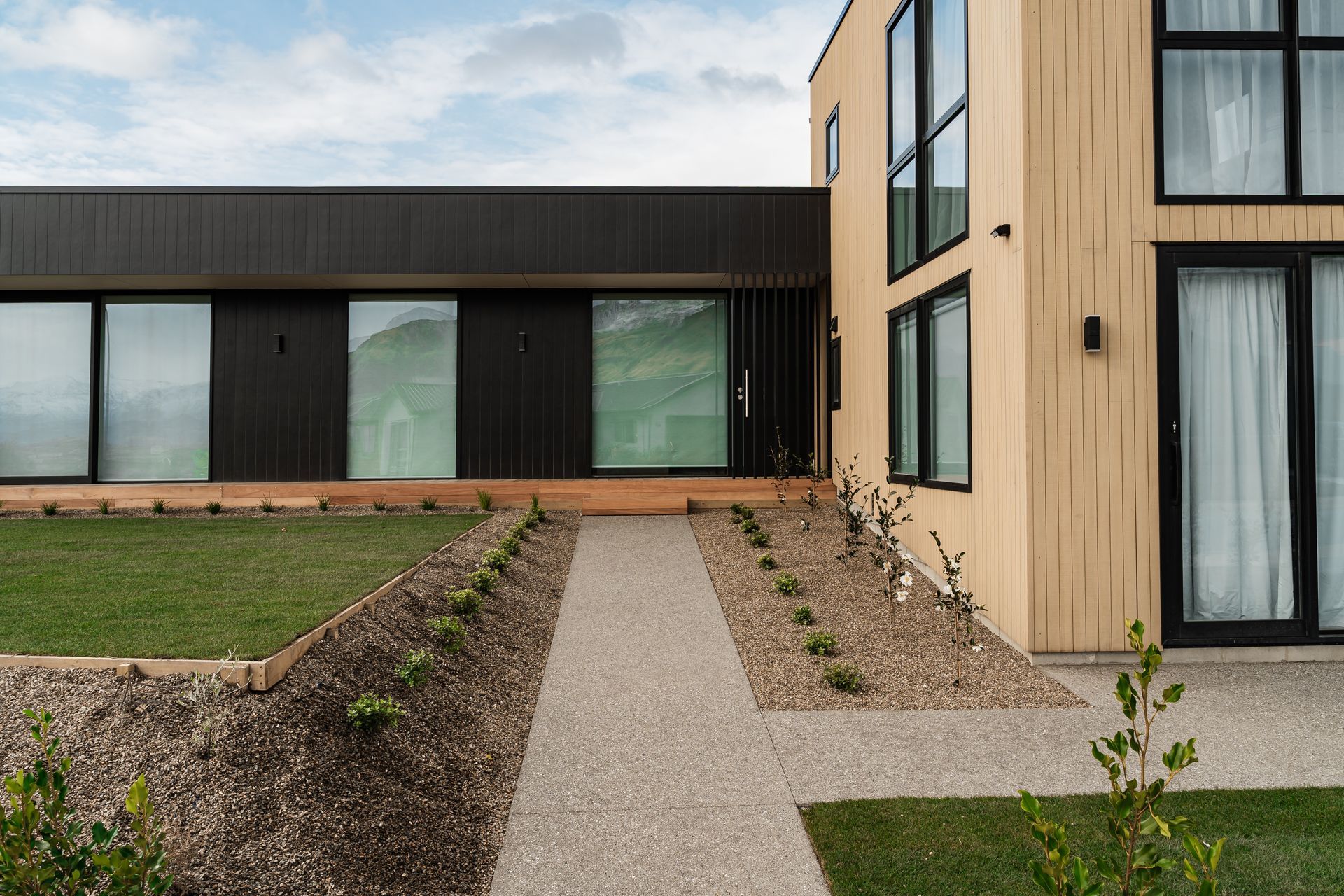 Exterior. Landscaping: Tim Ecroyd 'The Landscaper' - Wanaka.   Interior Design + Colours: Kelly @ Archi Build Ltd - Wanaka.