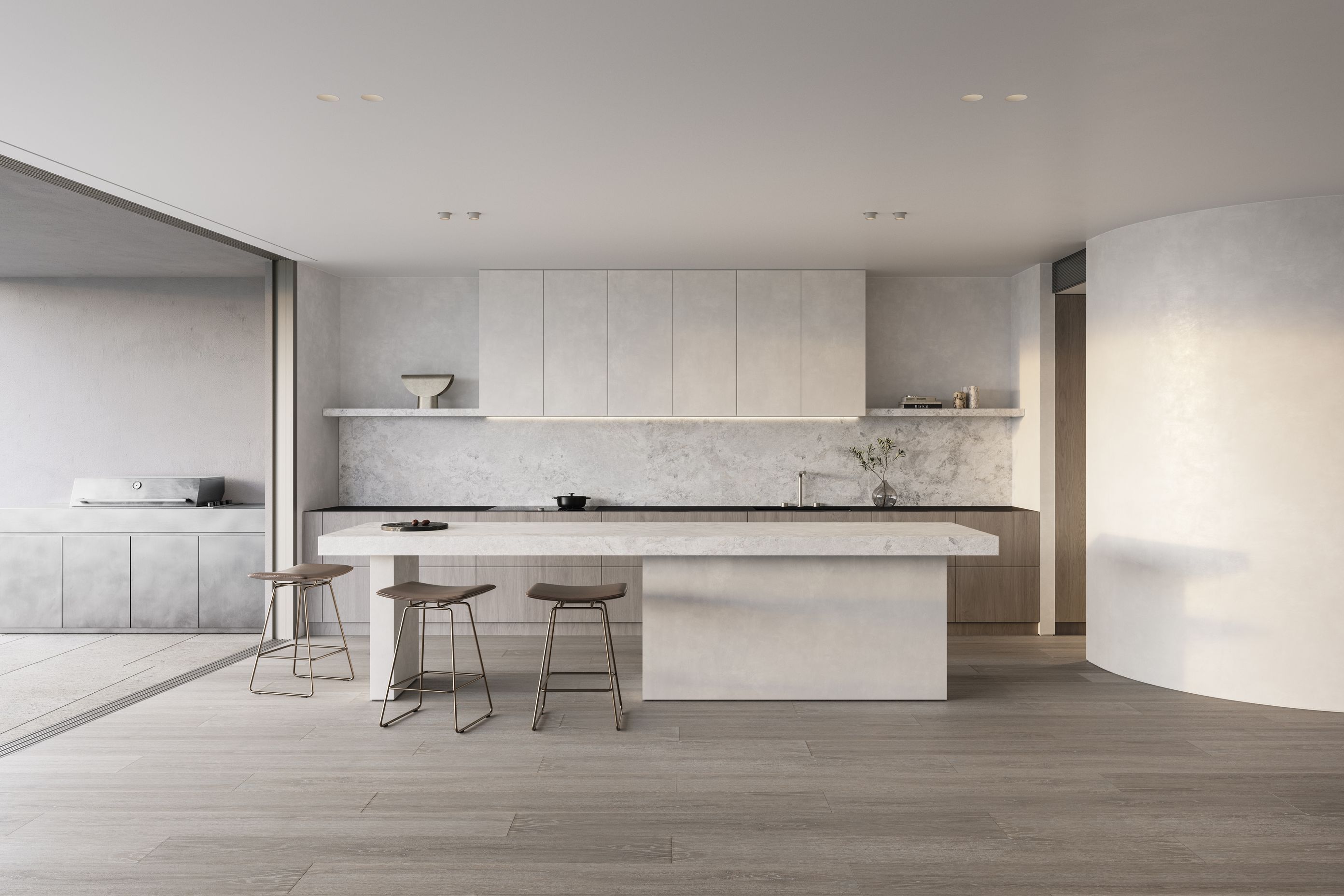 Marble-clad kitchens provide an anchor point for living and entertaining.