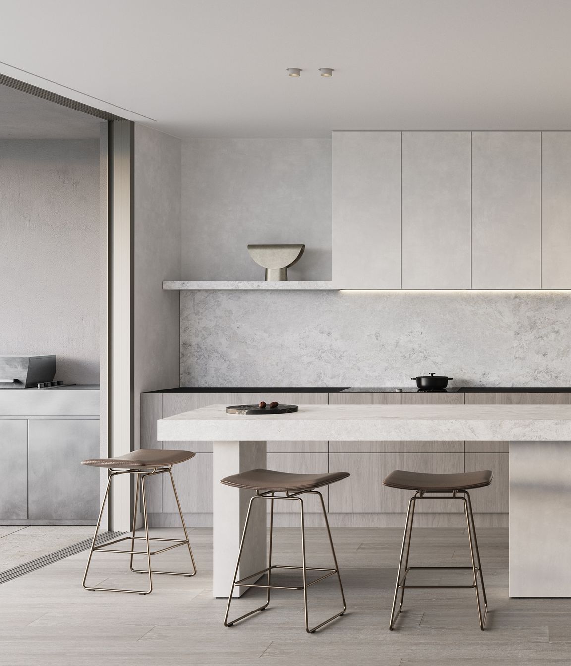Marble-clad kitchens provide an anchor point for living and entertaining.