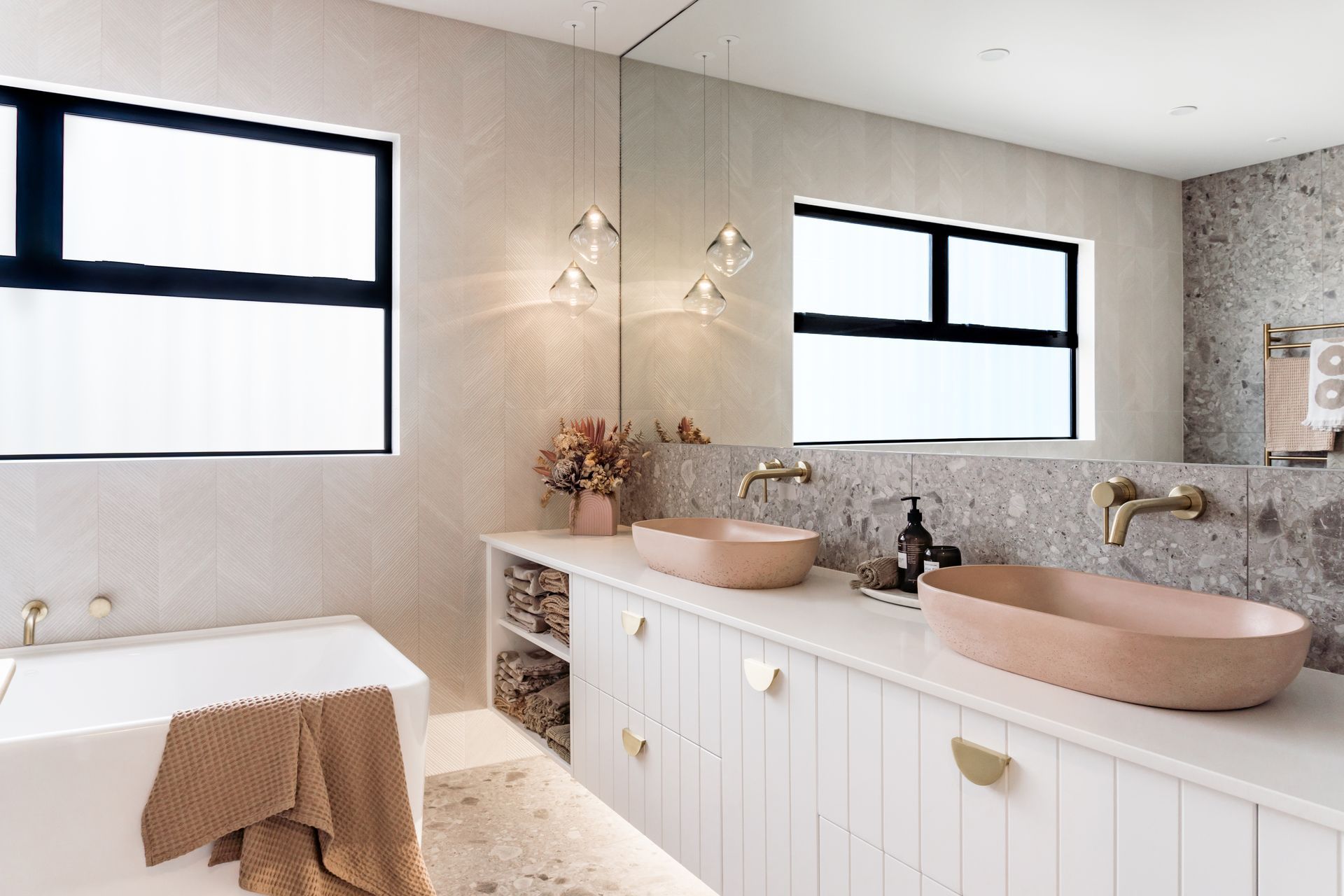 Kawhia profile in Dezigna White - Texture. Design by Hannah Farrant, White Wood Homes Cambridge.