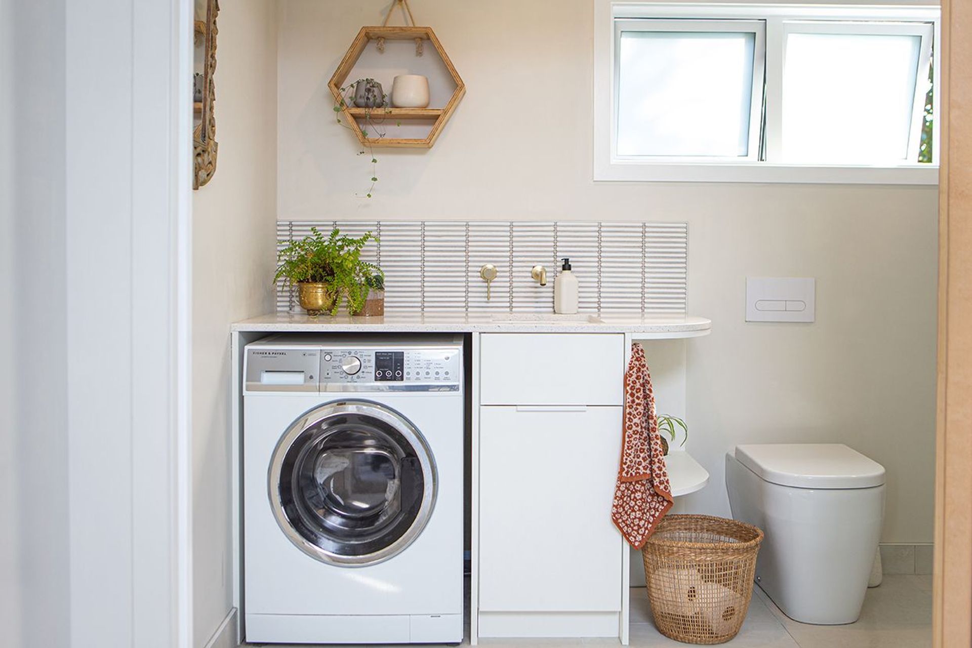 The beautiful material palette chosen creates a simple elegance.