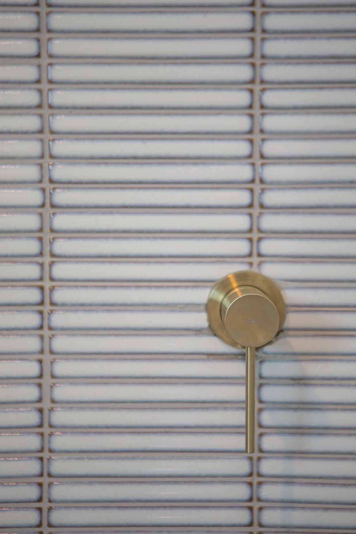 Brass shower mixer, located opposite the shower opening.