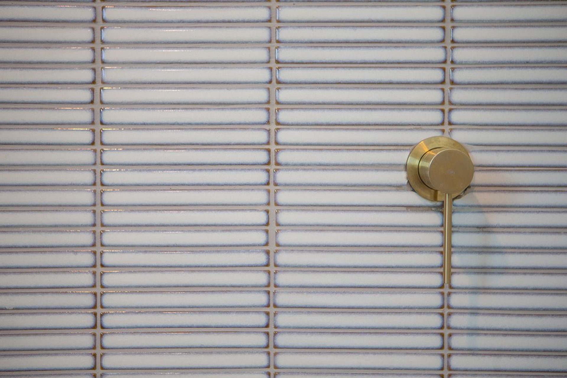 Glossy tiles accentuated by the brass fixtures.