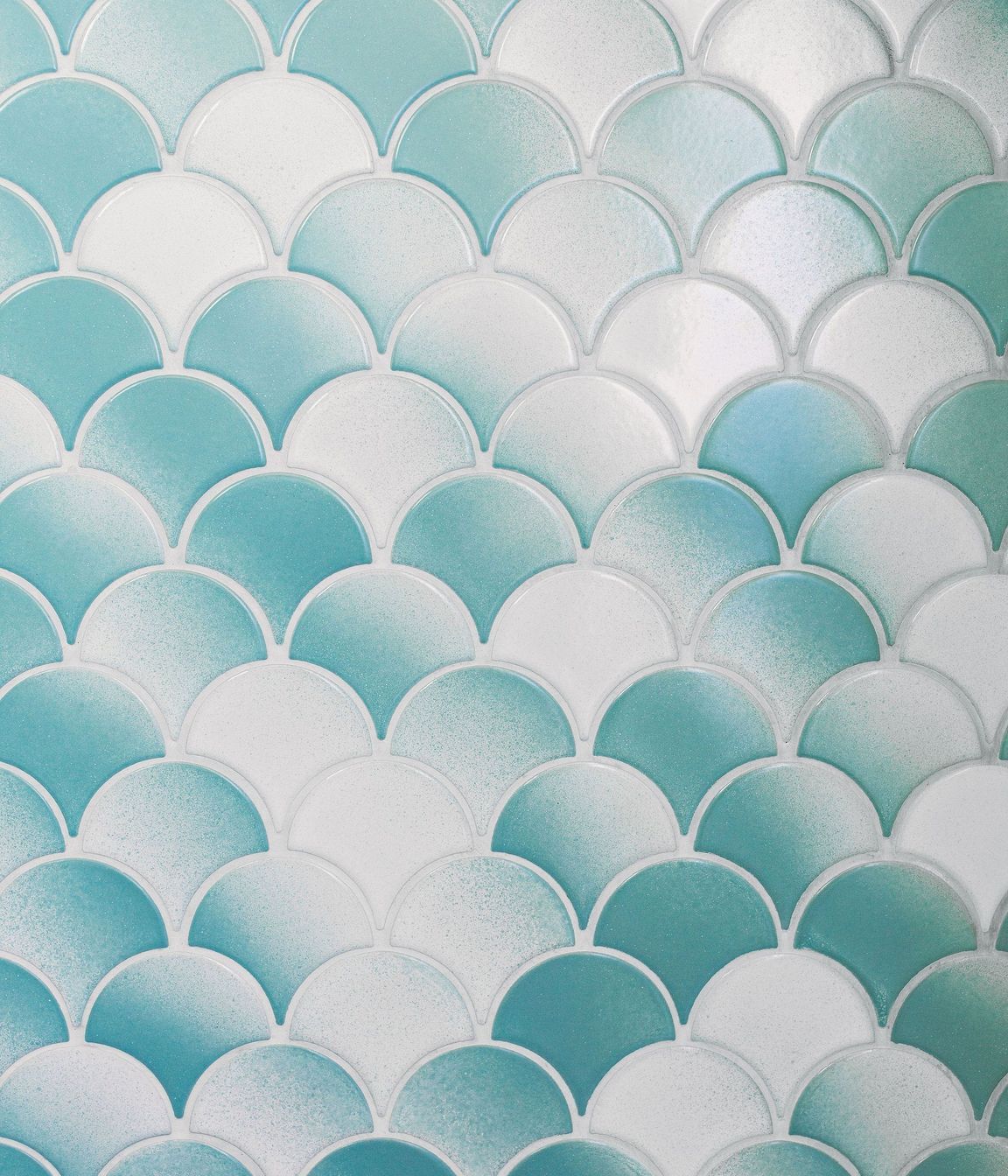 Fish scale tiled shower.