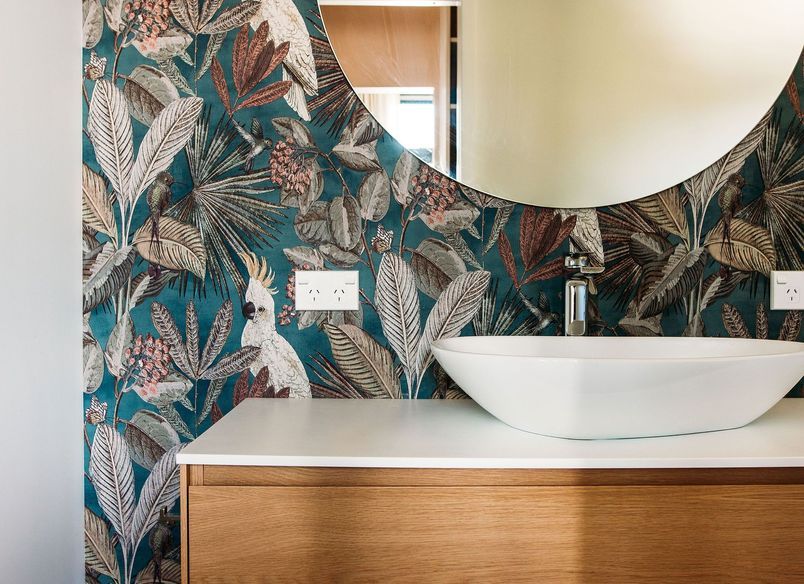 Wallpaper and Tiled Bathroom Design
